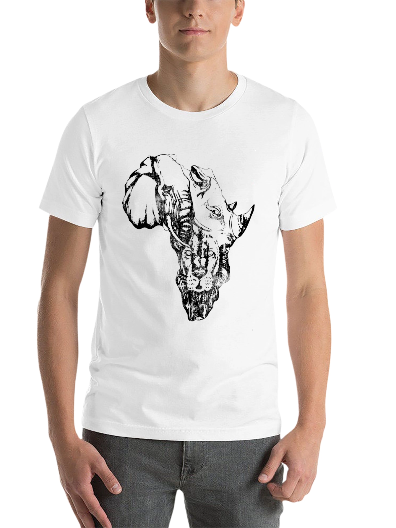 Black African Animals Graphic Print Black T-Shirt view 14