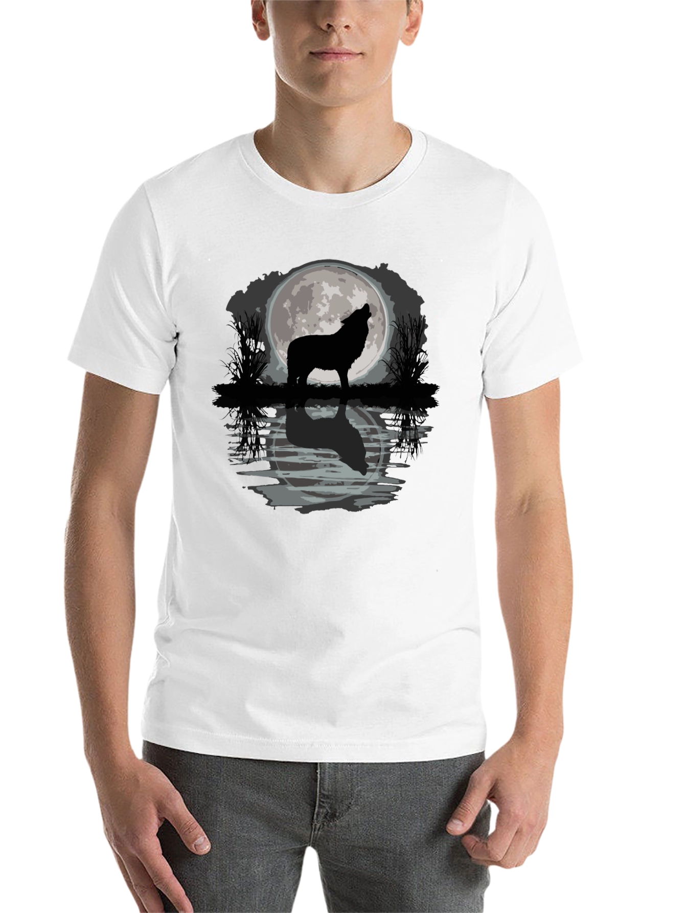 Black Wolf Howling at Moon Graphic T-Shirt view 14