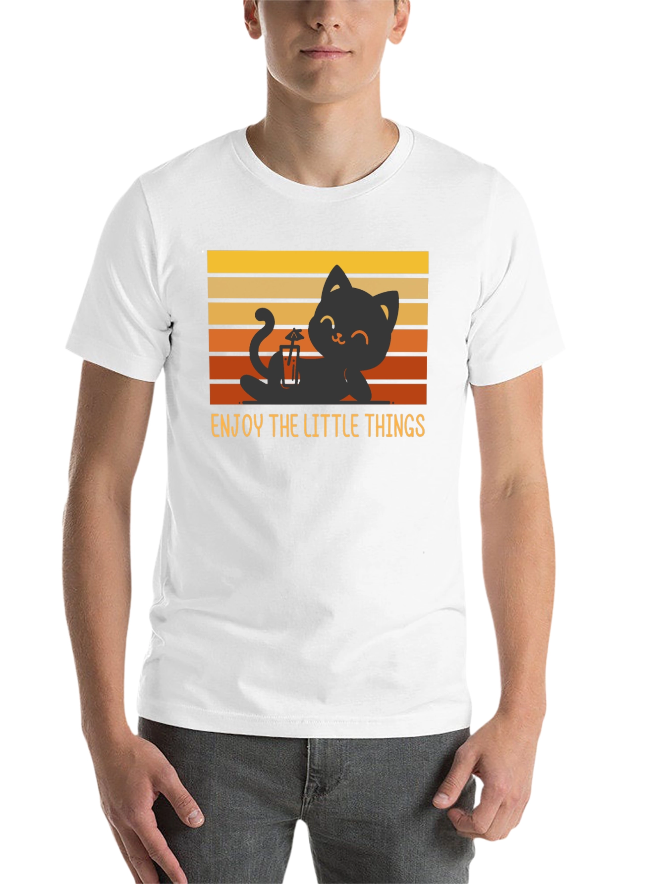 Black Enjoy the Little Things Cat T-Shirt - Relaxed Black Tee view 14