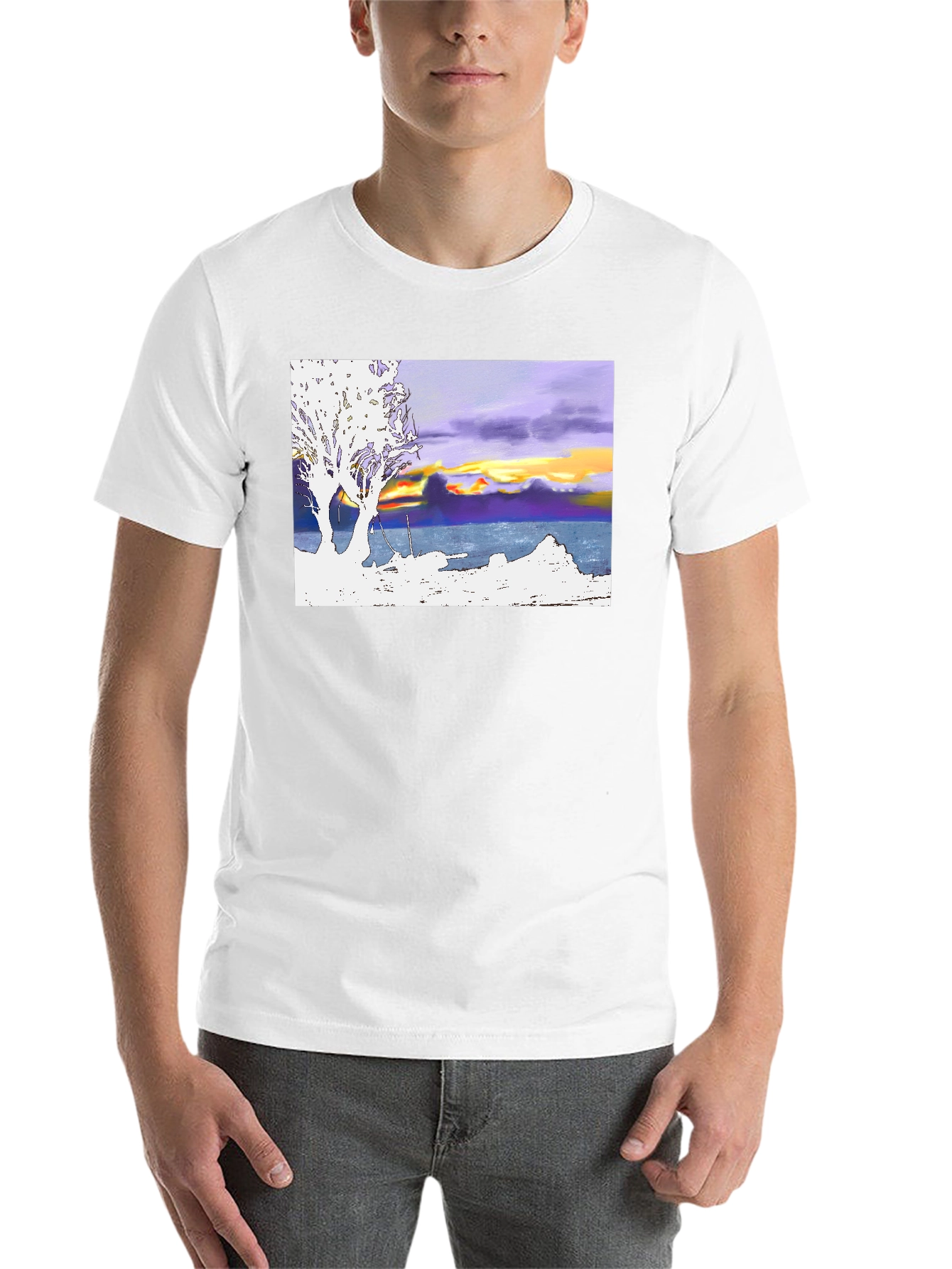 Black Sunset Coastline T-Shirt: Artistic Graphic Tee view 14