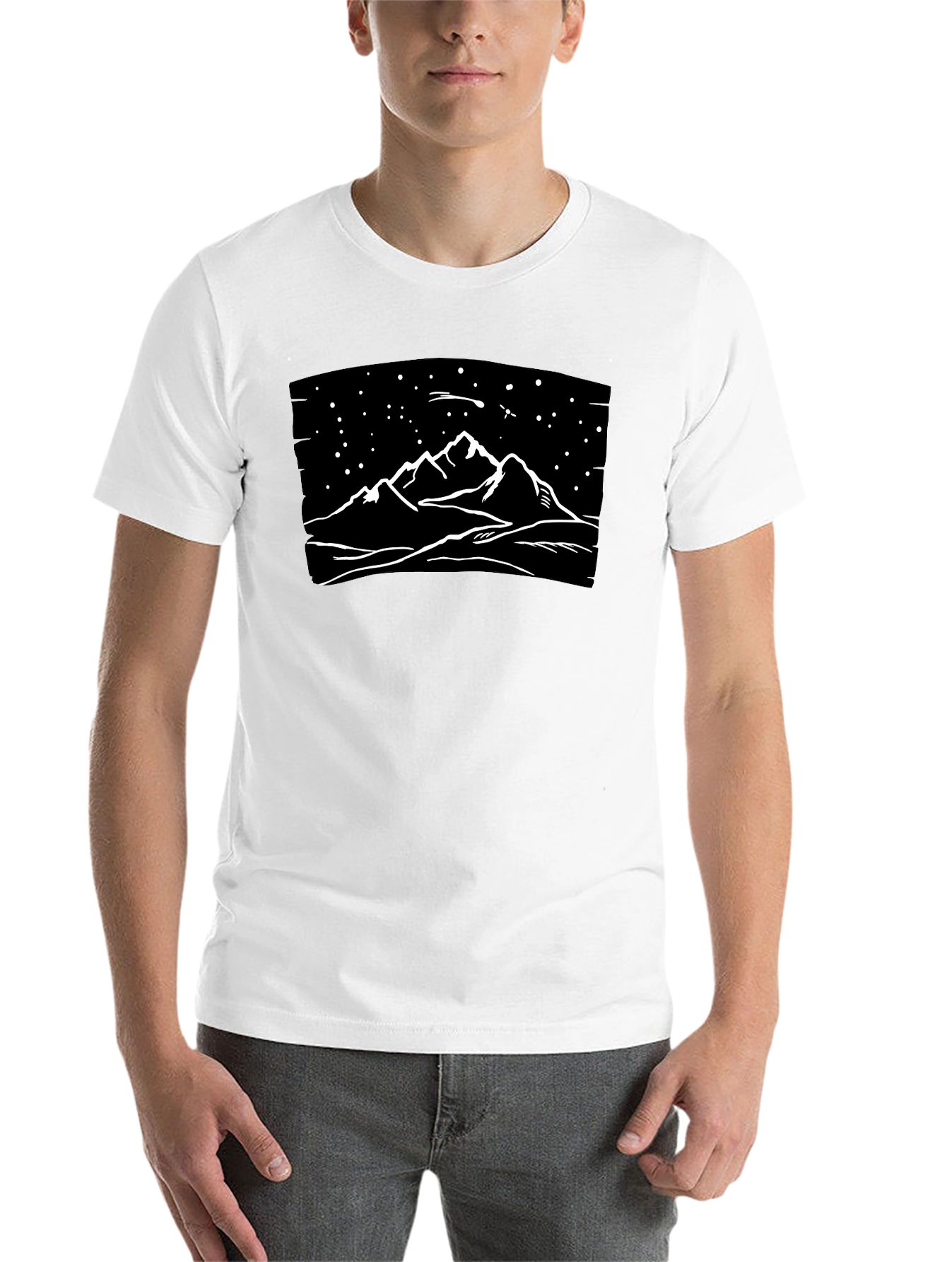 Black Mountainscape Graphic Tee - Black Cotton T-Shirt view 14