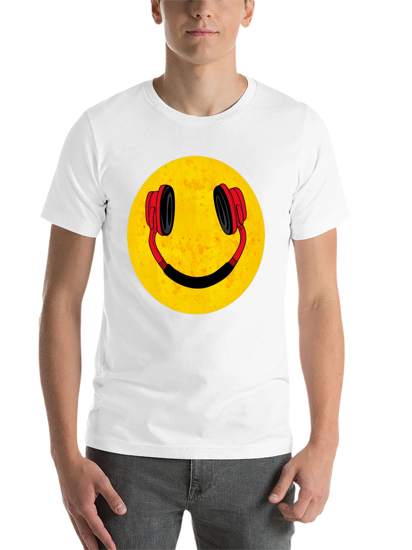 Black Smiley Face Headphones Graphic Tee view 14