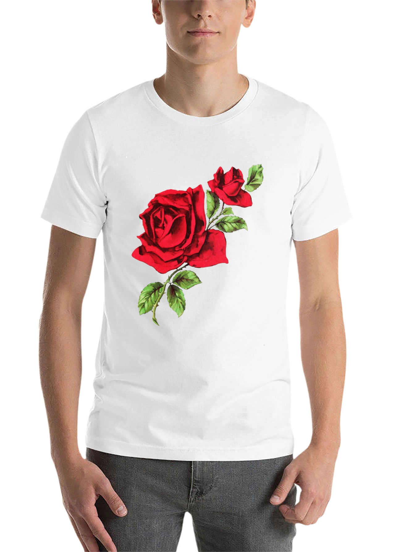 Black Red Rose Graphic Tee - Black Cotton T-Shirt view 14