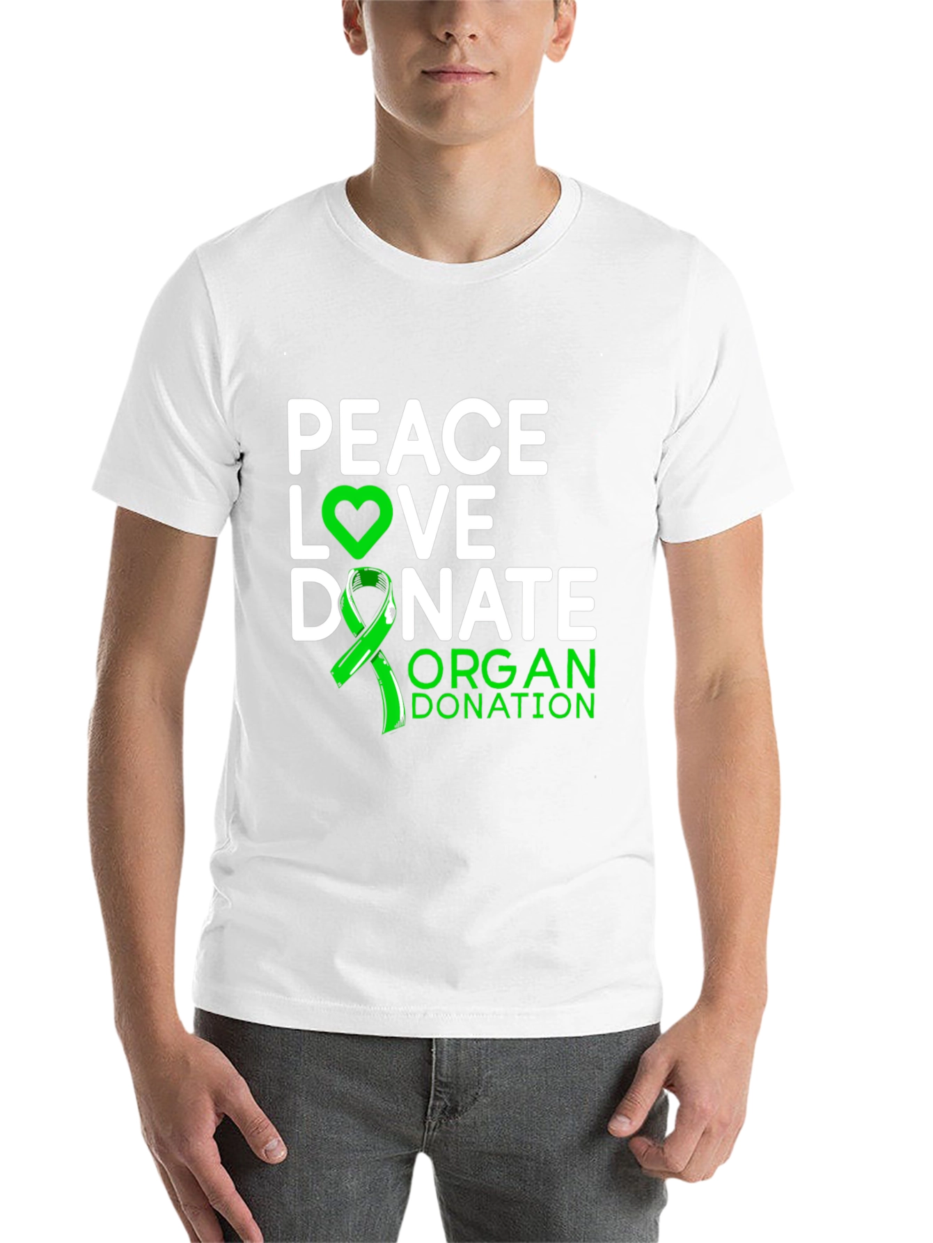 Black Peace Love Donate Organ Donation Awareness T-Shirt view 14