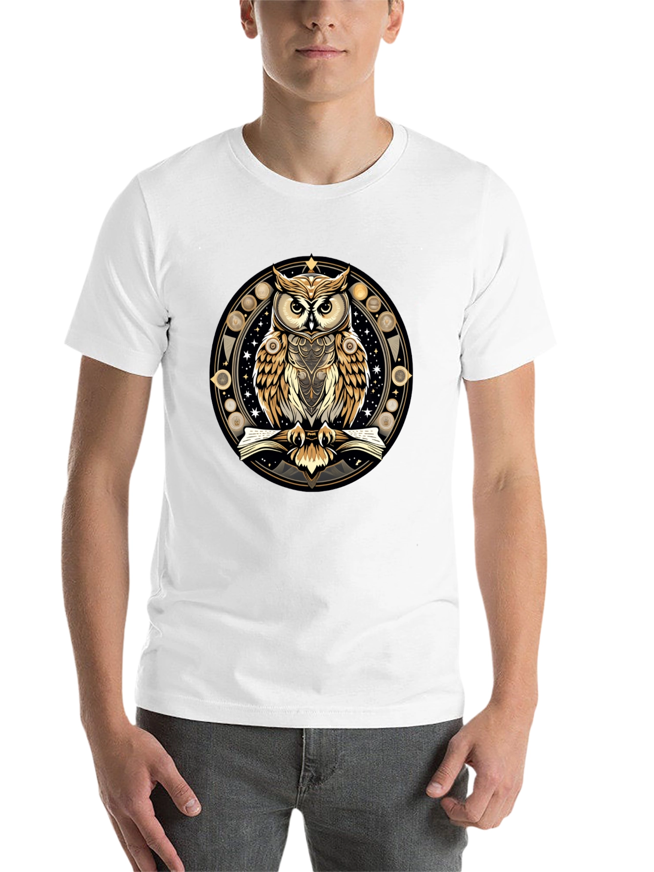 Black Mystic Owl Graphic Tee - Stylish Unisex Black T-Shirt view 14