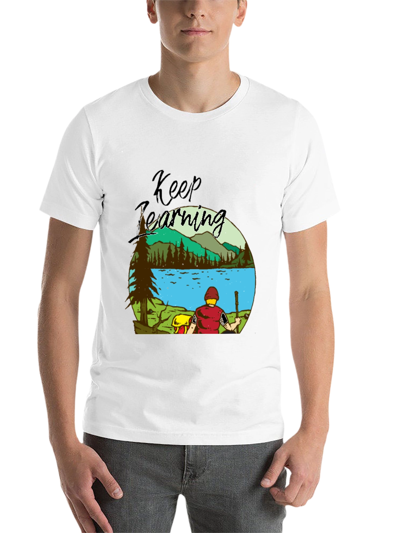 Black Keep Learning Nature Scene Graphic T-Shirt view 14