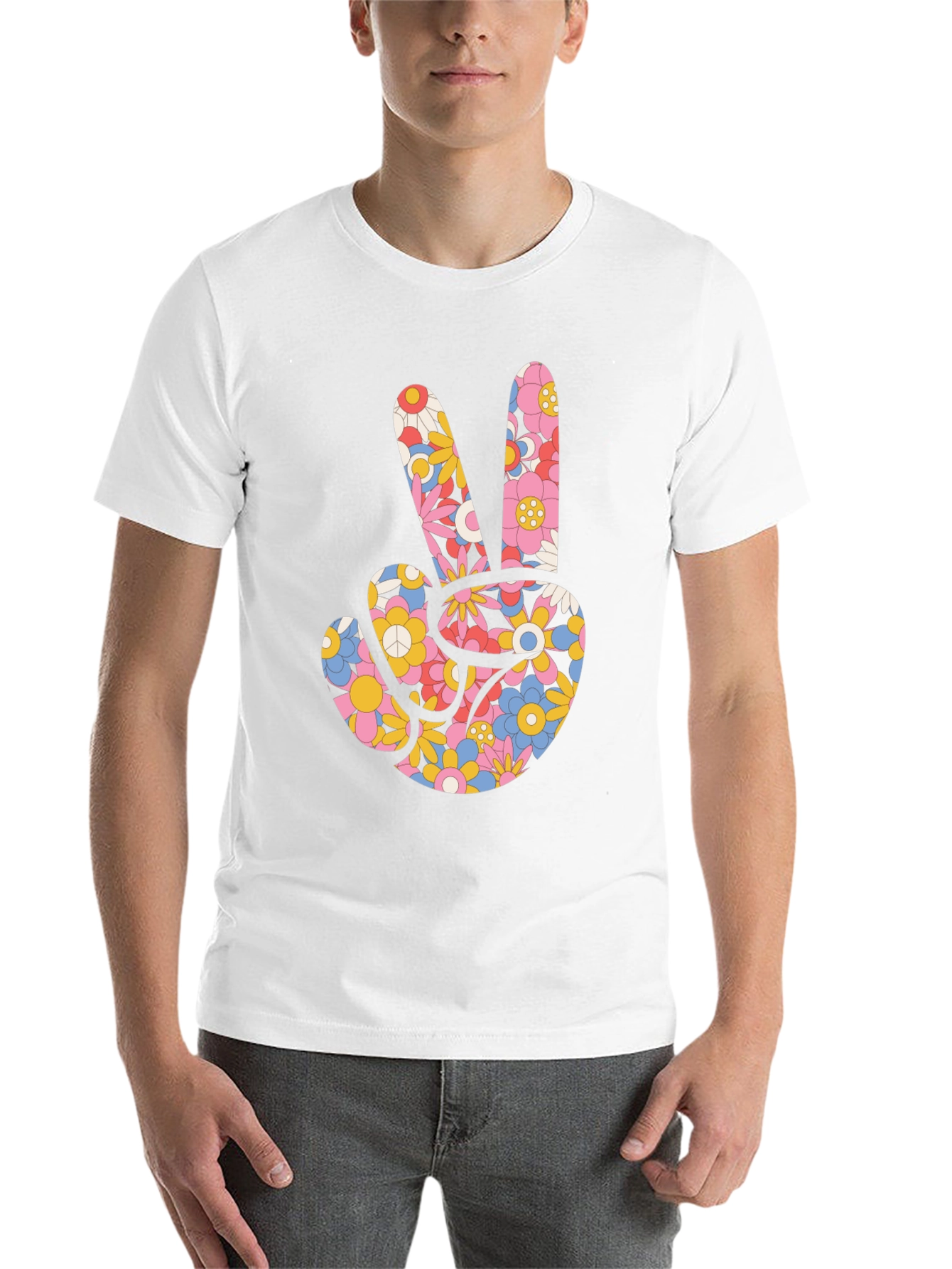 Black Floral Peace Sign Black T-Shirt view 14