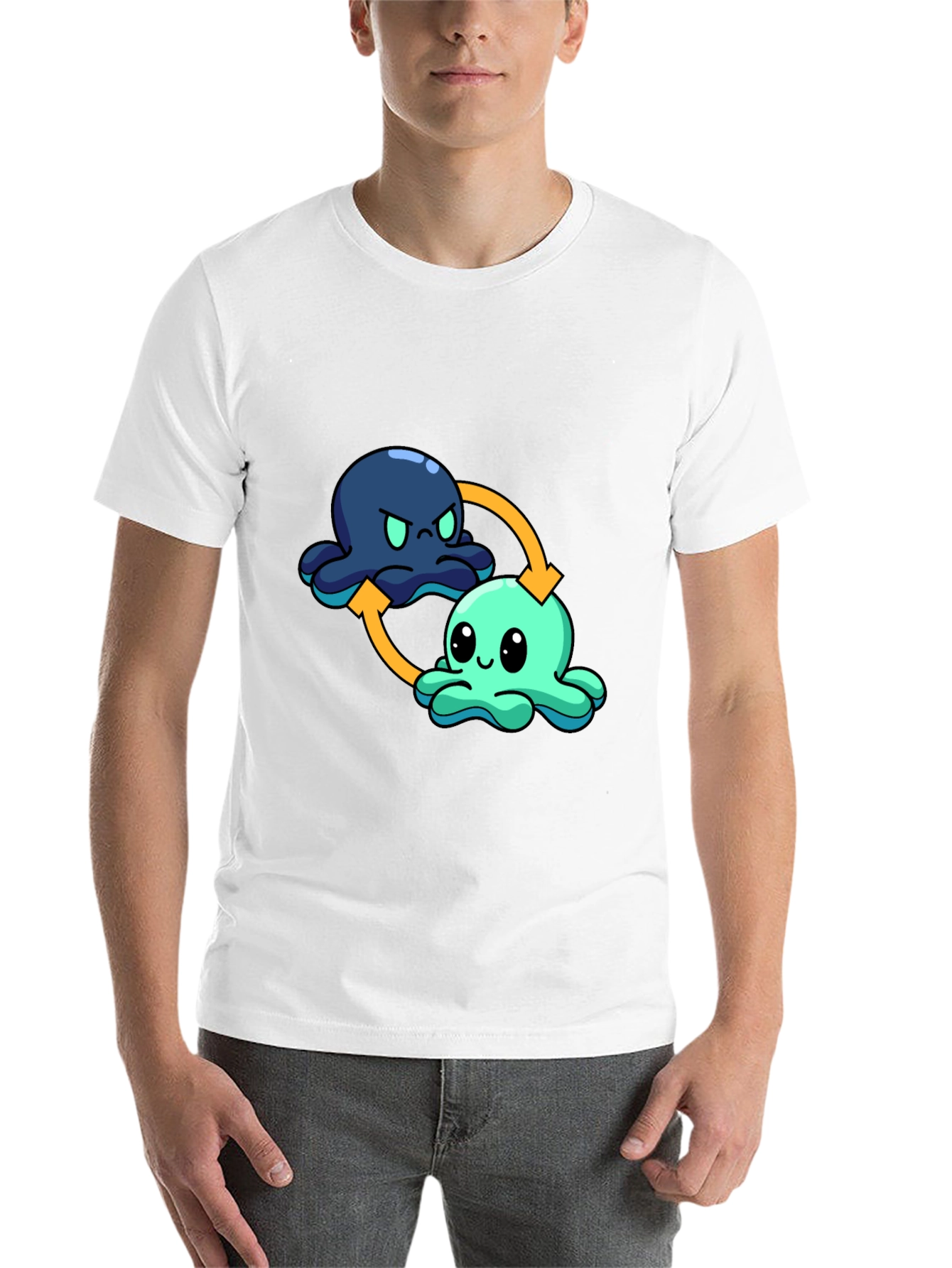 Black Mood Octopus T-Shirt - Reversible Cute Cartoon Design view 14