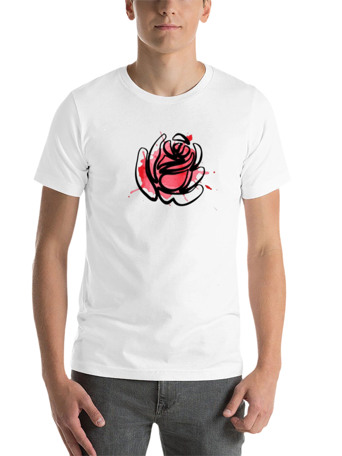 Black Abstract Rose Graphic Tee - Casual Black T-Shirt view 14