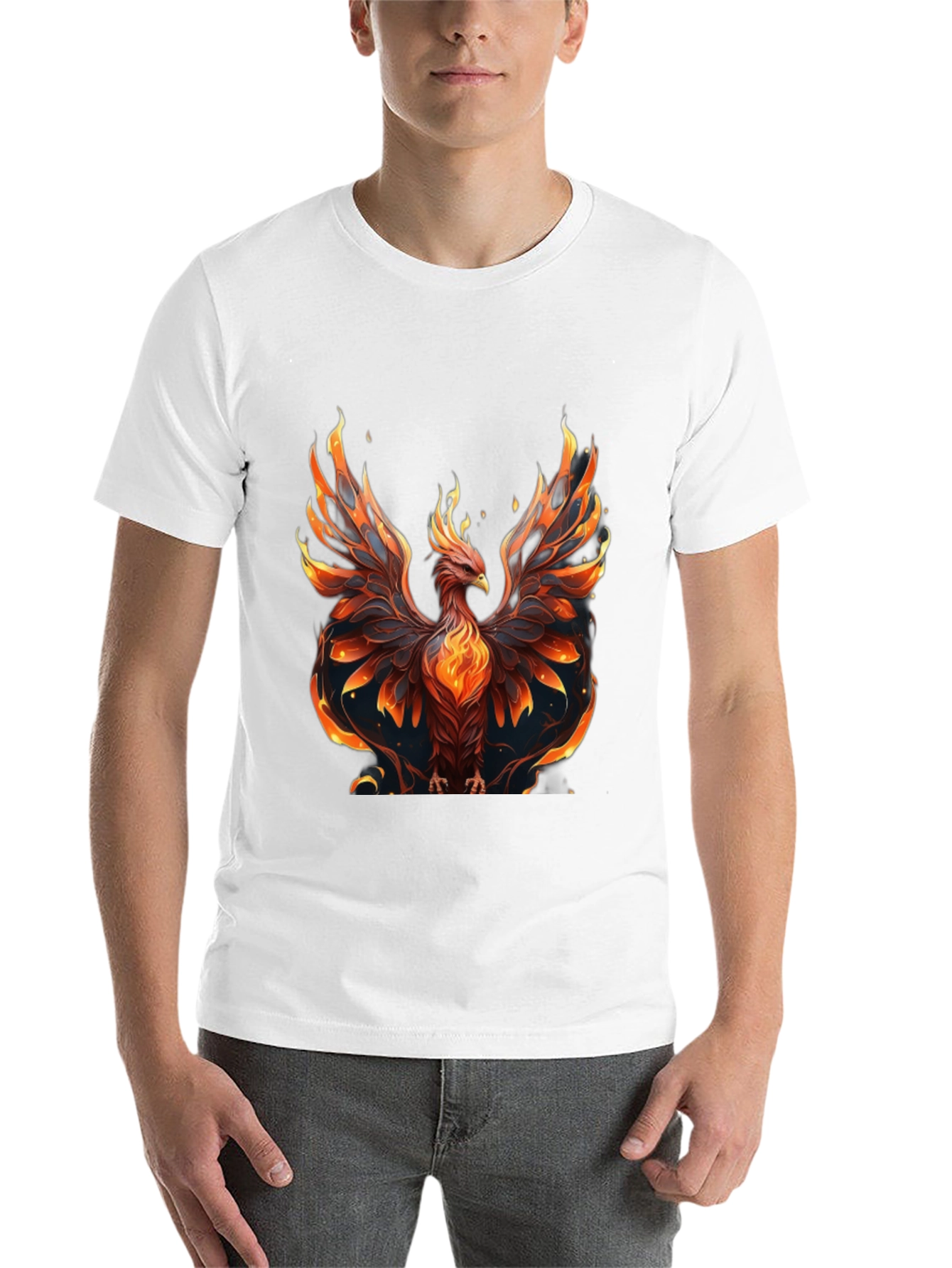 Black Fiery Phoenix Graphic Black T-Shirt view 14