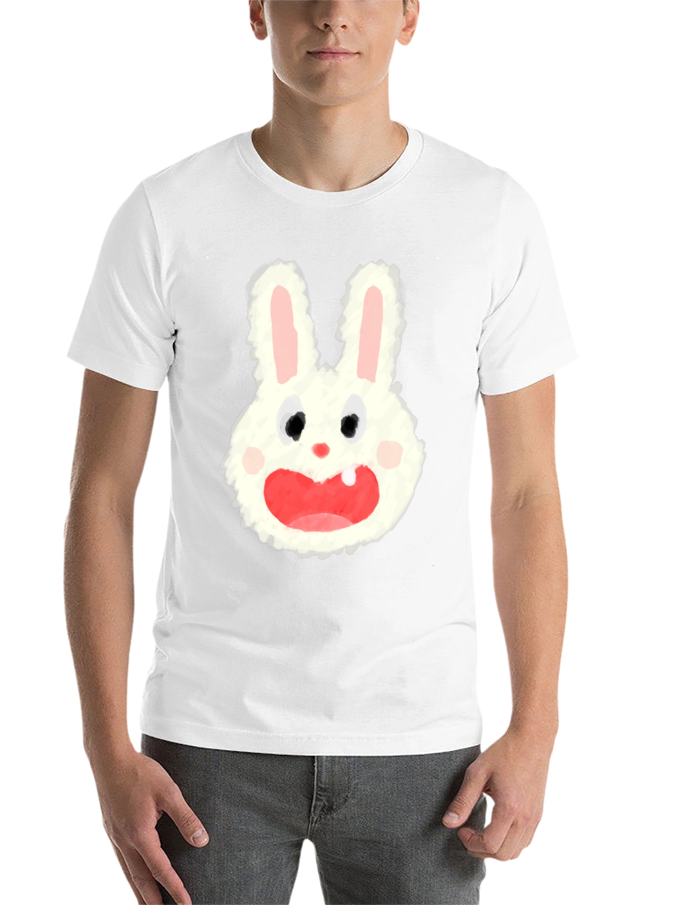 Black Cartoon Bunny Graphic Tee - Soft Black Cotton Blend view 14