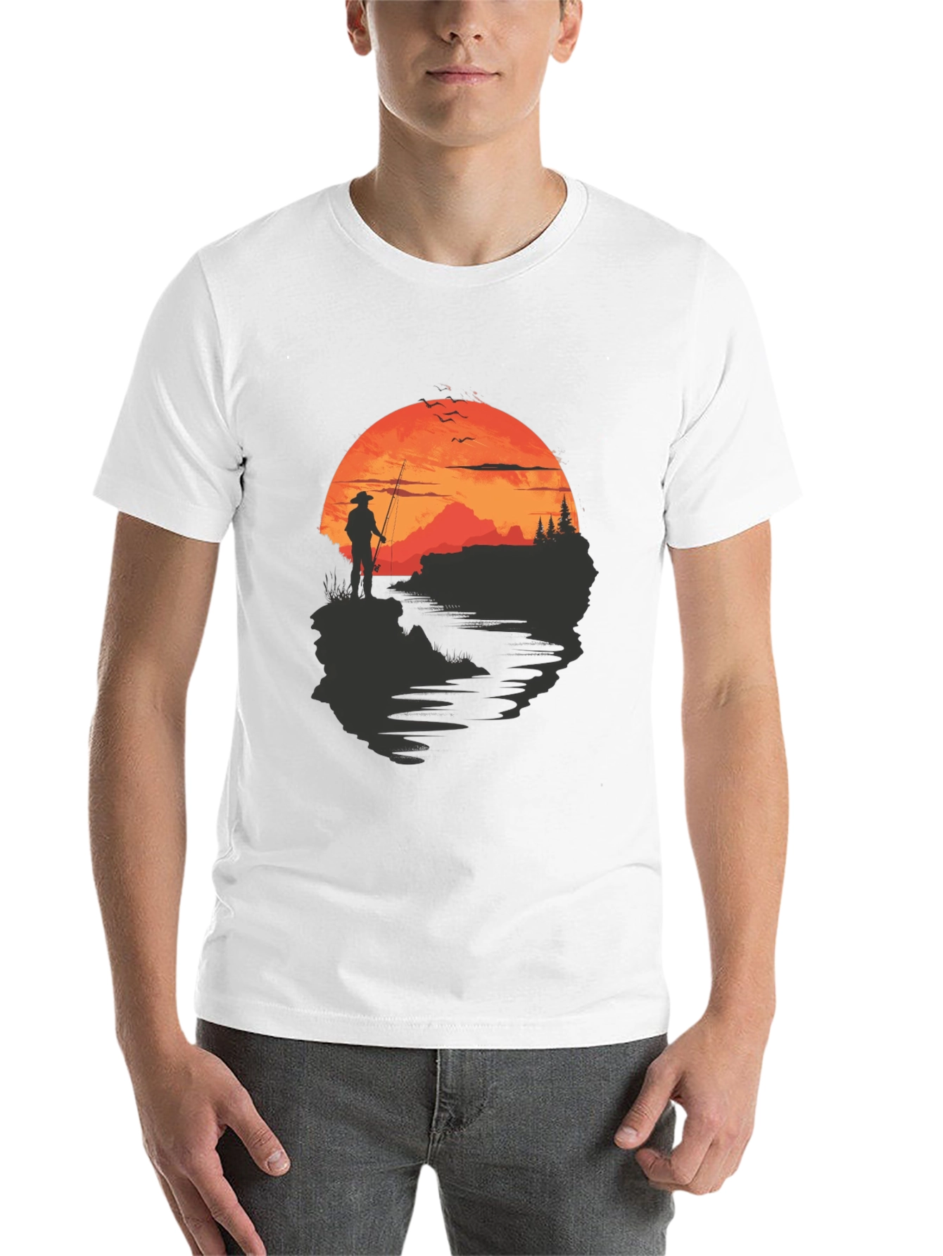 Black Fisherman Sunset Graphic Tee - Black Crew Neck view 14