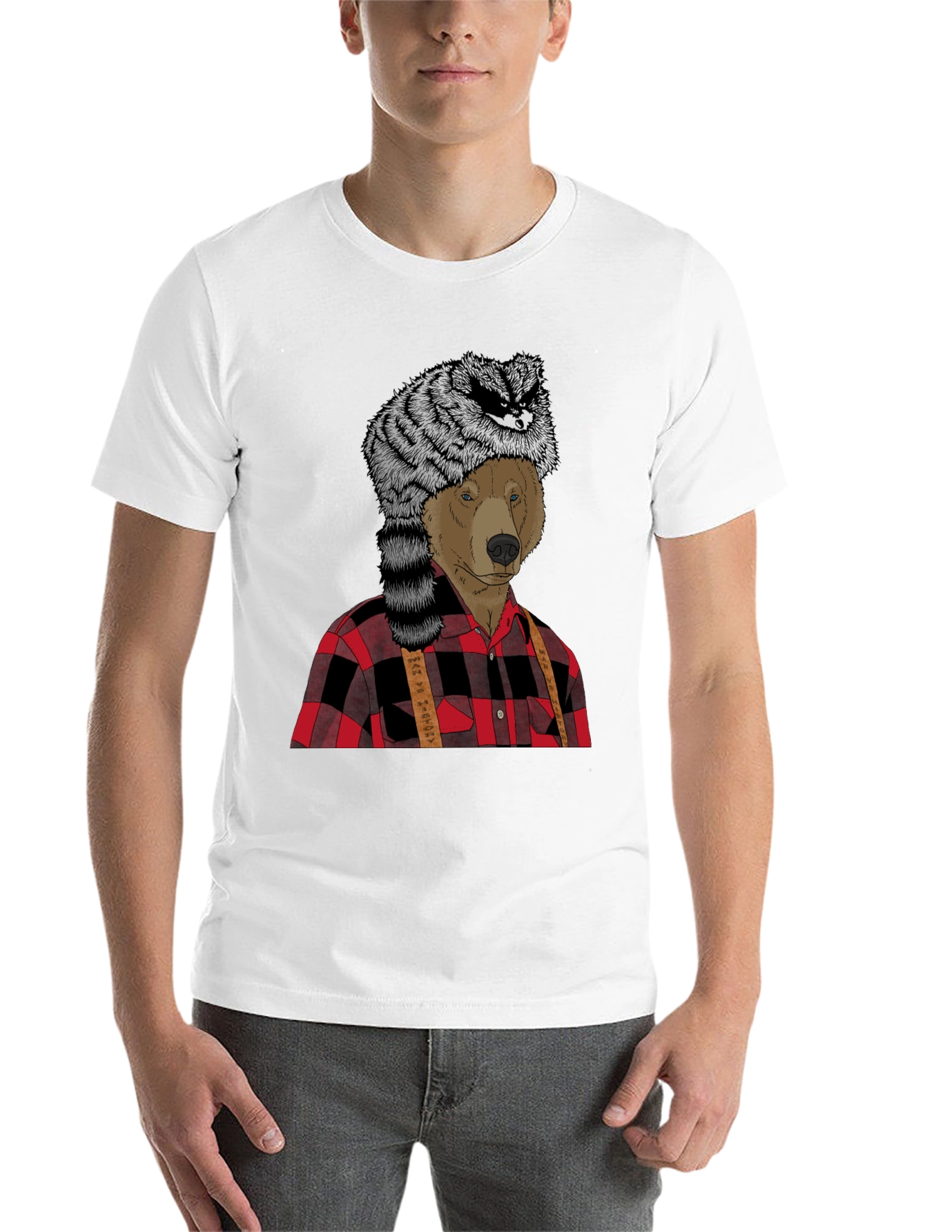 Black Bear in Raccoon Hat Lumberjack T-Shirt view 14