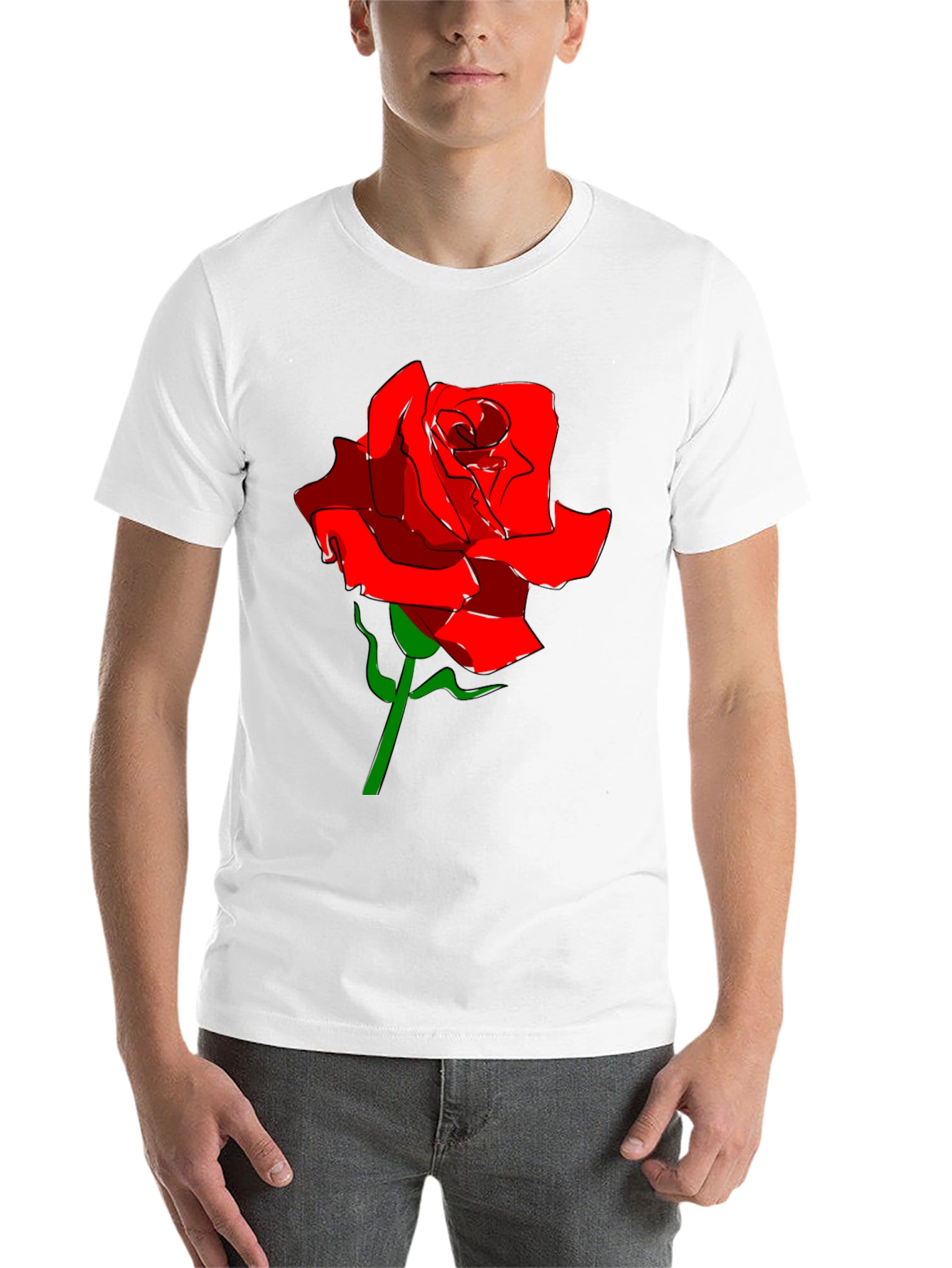 Black Men's Black T-Shirt with Red Rose Graphic view 14