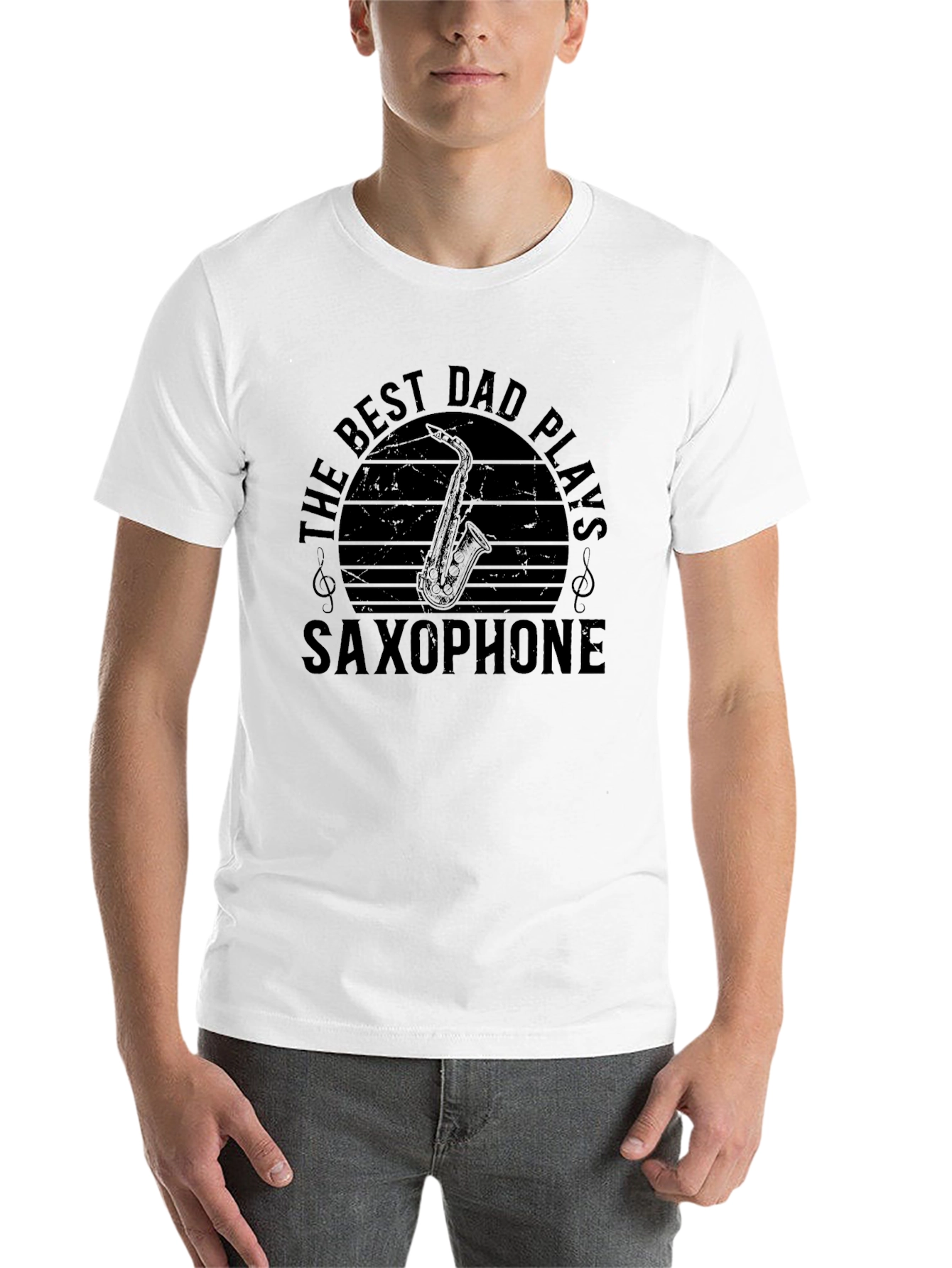 Black Best Dad Plays Saxophone Graphic T-Shirt view 14