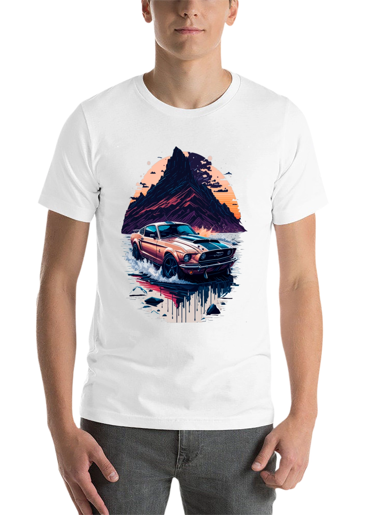 Black Retro Car Graphic Tee - Cool Mountainscape Design view 14