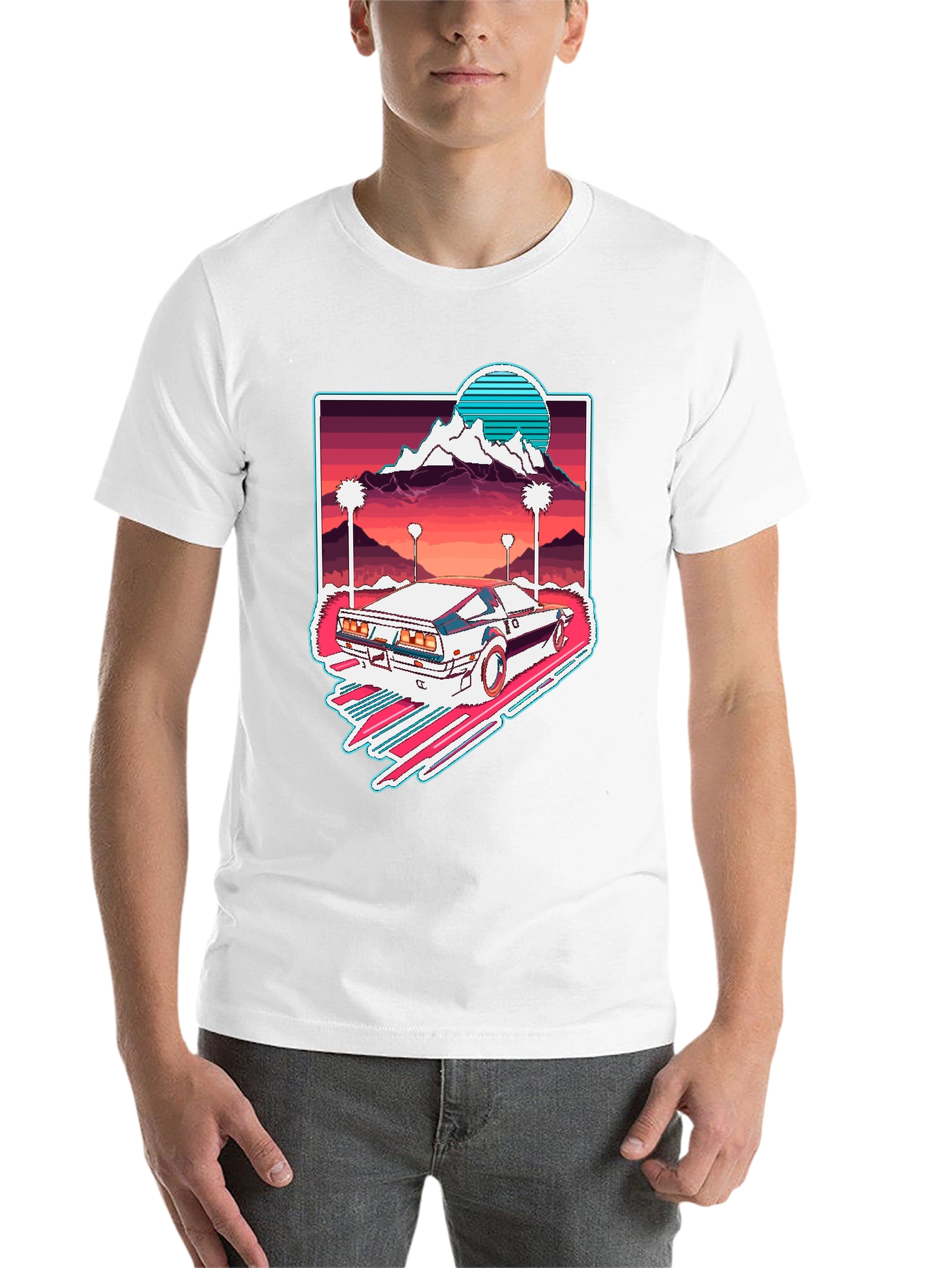 Black Retro Wave Car Graphic Tee - Synthwave Aesthetic T-Shirt view 14