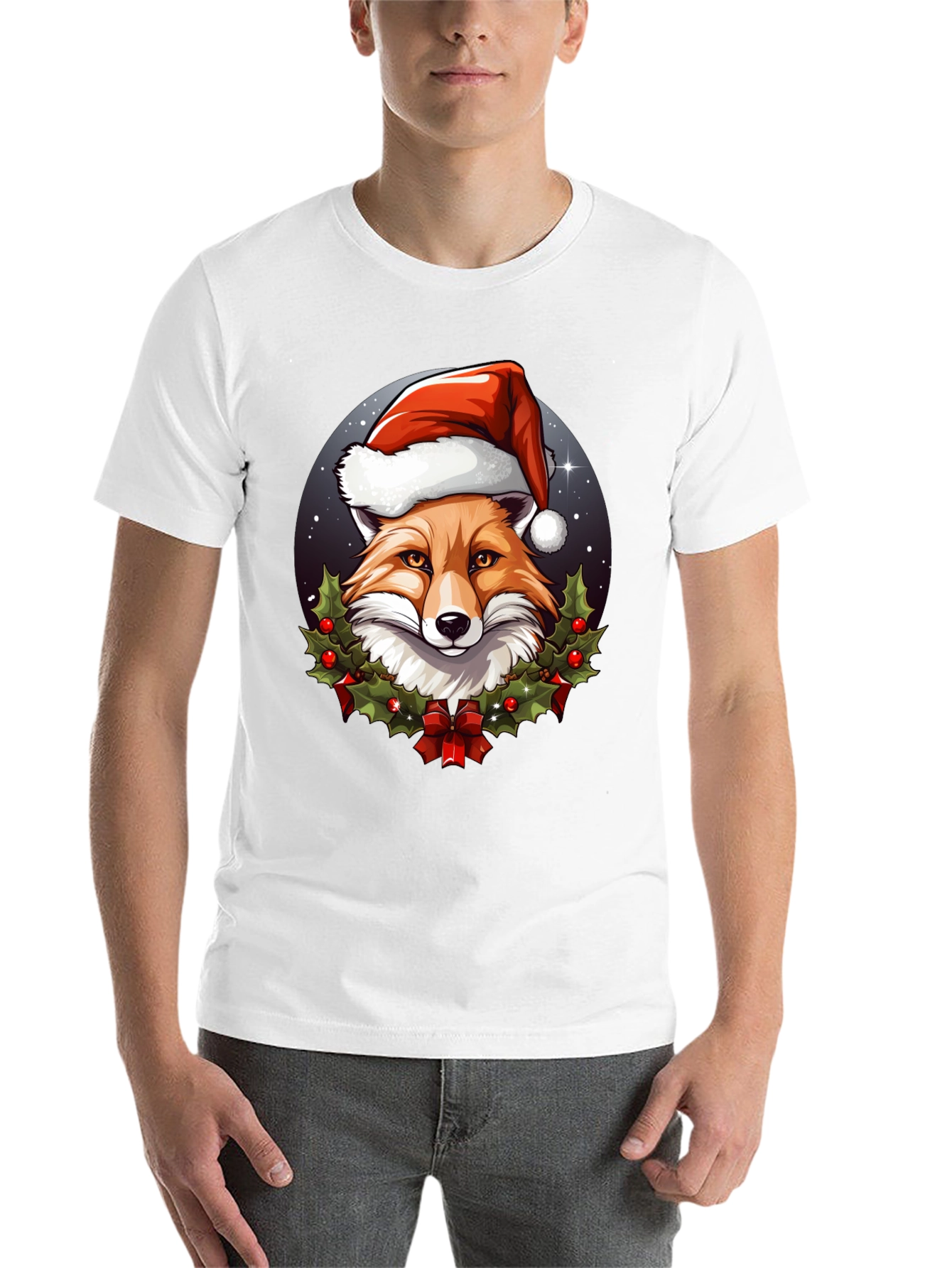 Black Festive Fox Tee: Holiday Spirit Apparel view 14