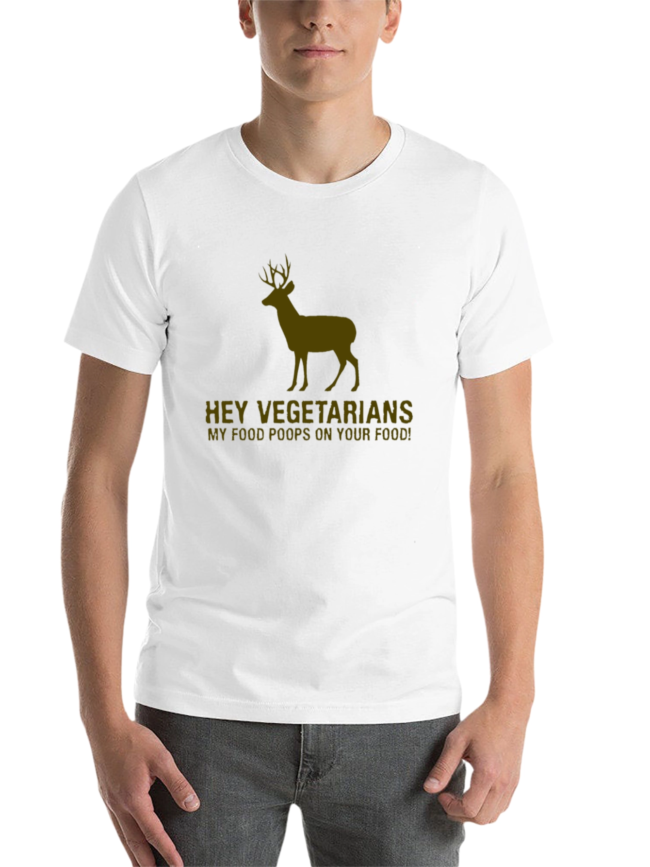 Black Hey Vegetarians Deer Graphic Tee - Novelty Hunting Humor T-Shirt view 14