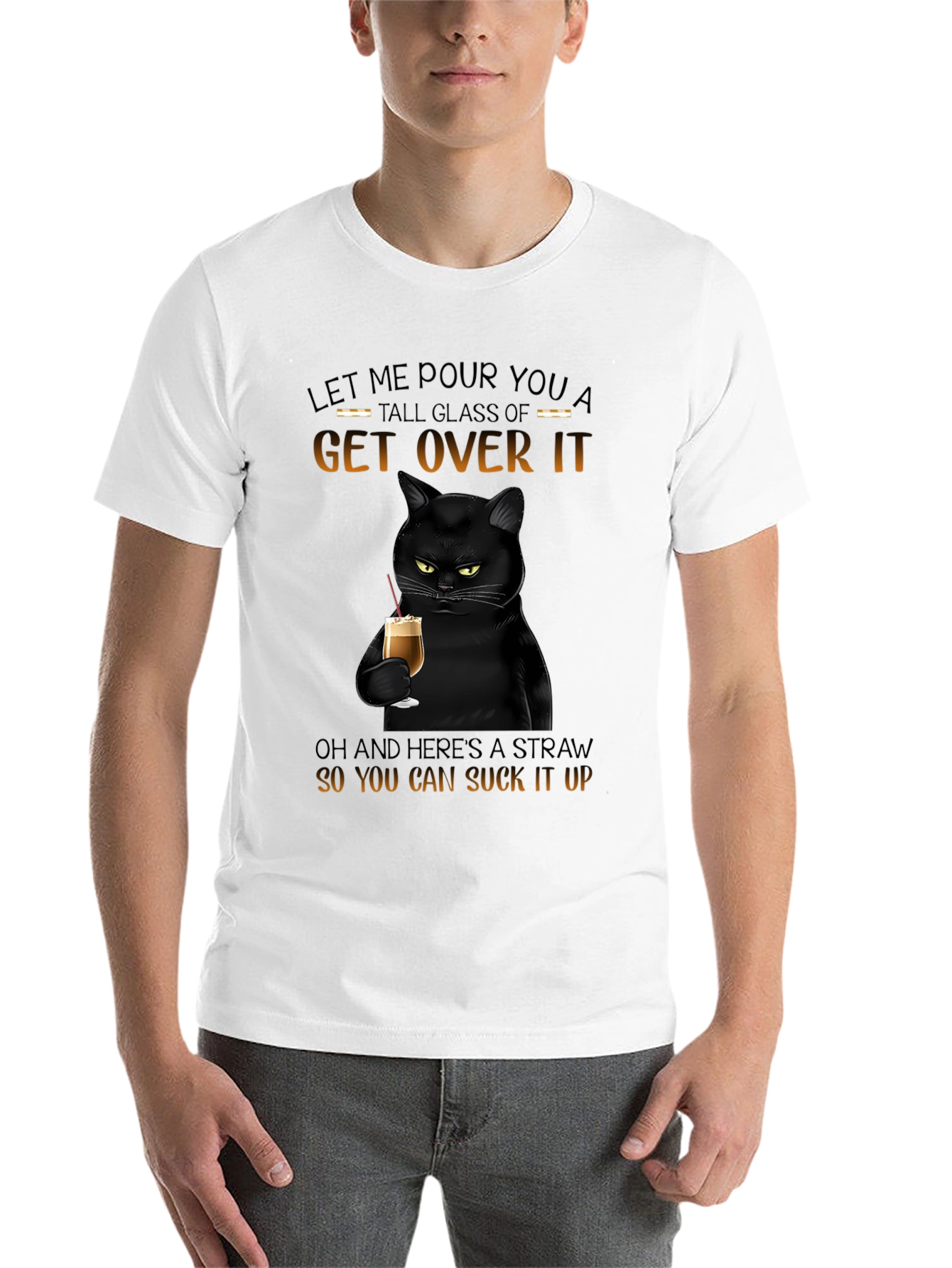 Black Sarcastic Cat Get Over It T-Shirt view 14