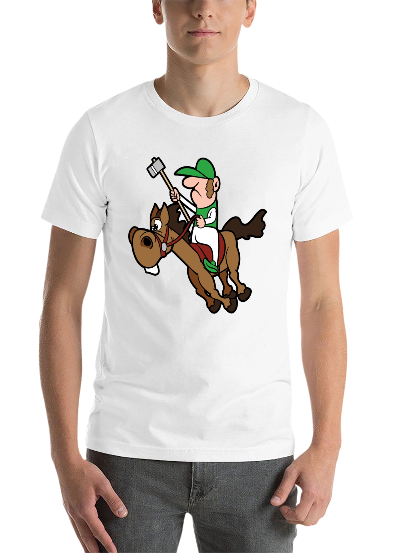 Black Novelty Cartoon Horse Rider T-Shirt view 14