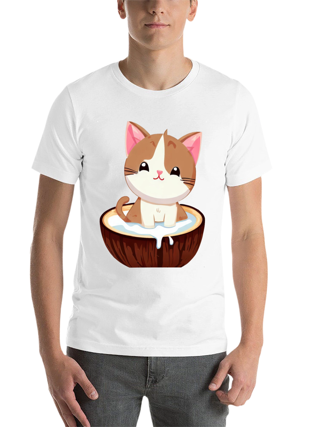Black Cute Cat in Coconut Bowl T-Shirt view 14