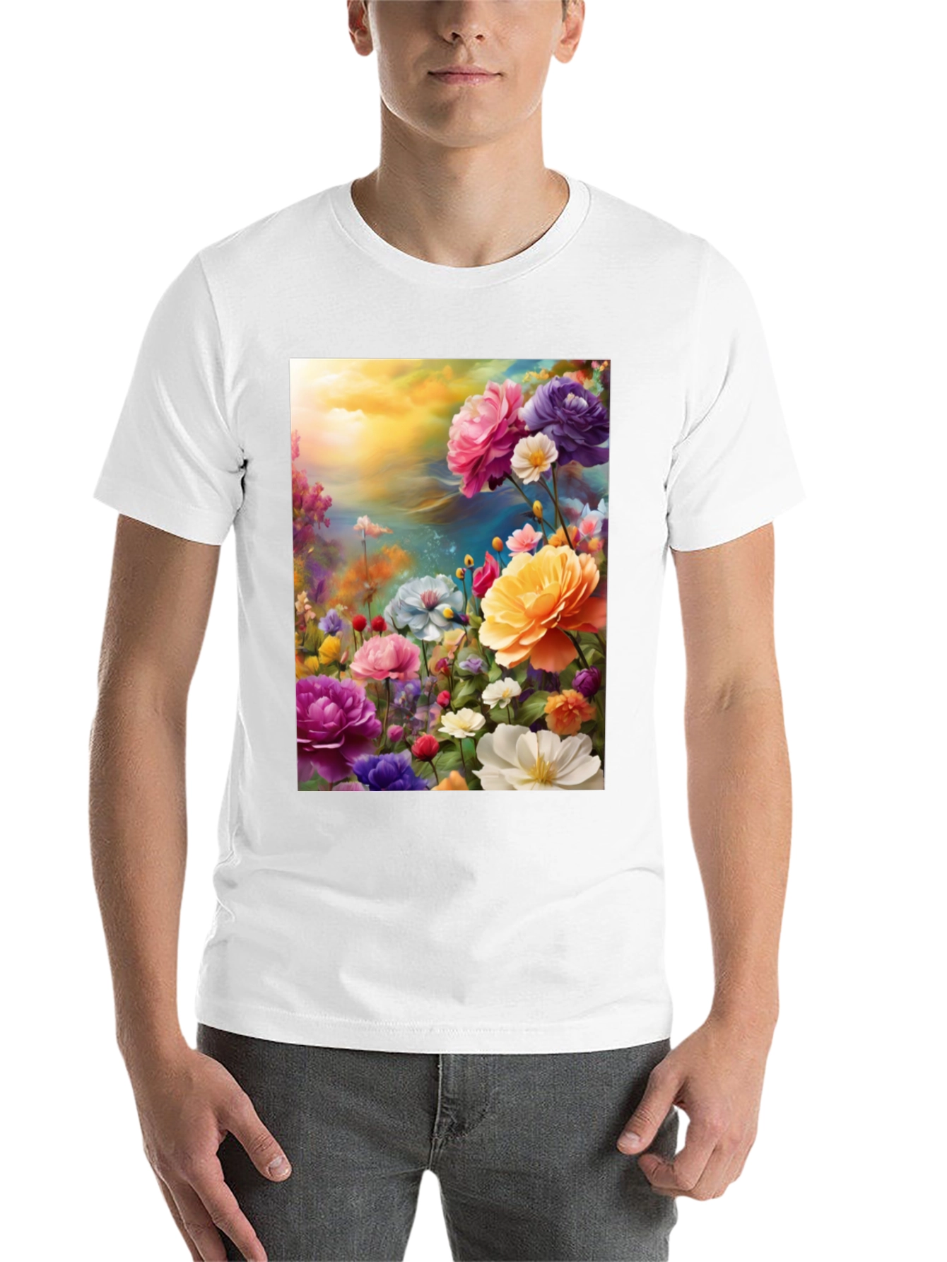 Black Floral Art Print Black T-Shirt view 14