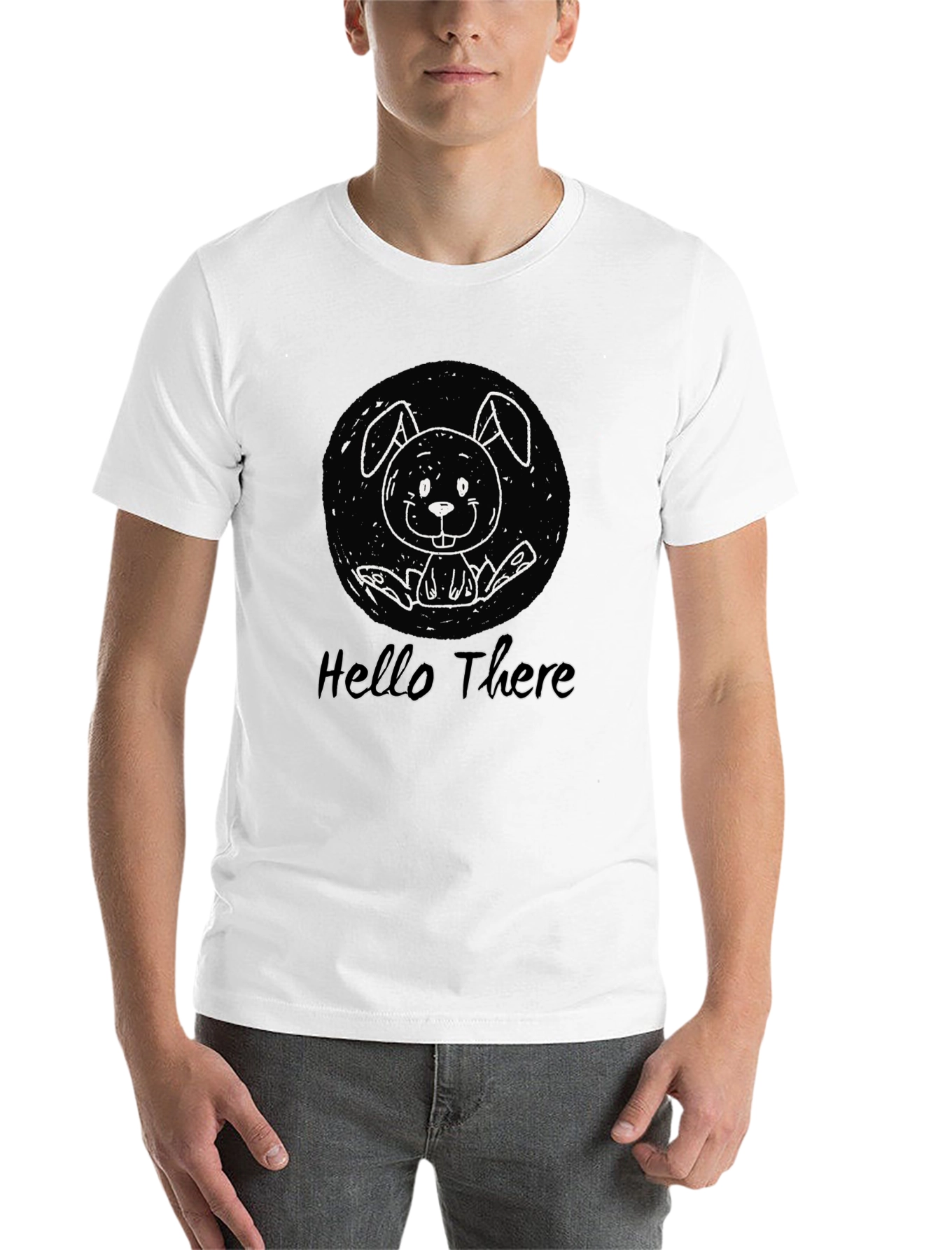 Black Hello There Bunny Graphic T-Shirt - Unisex Cotton Tee view 14