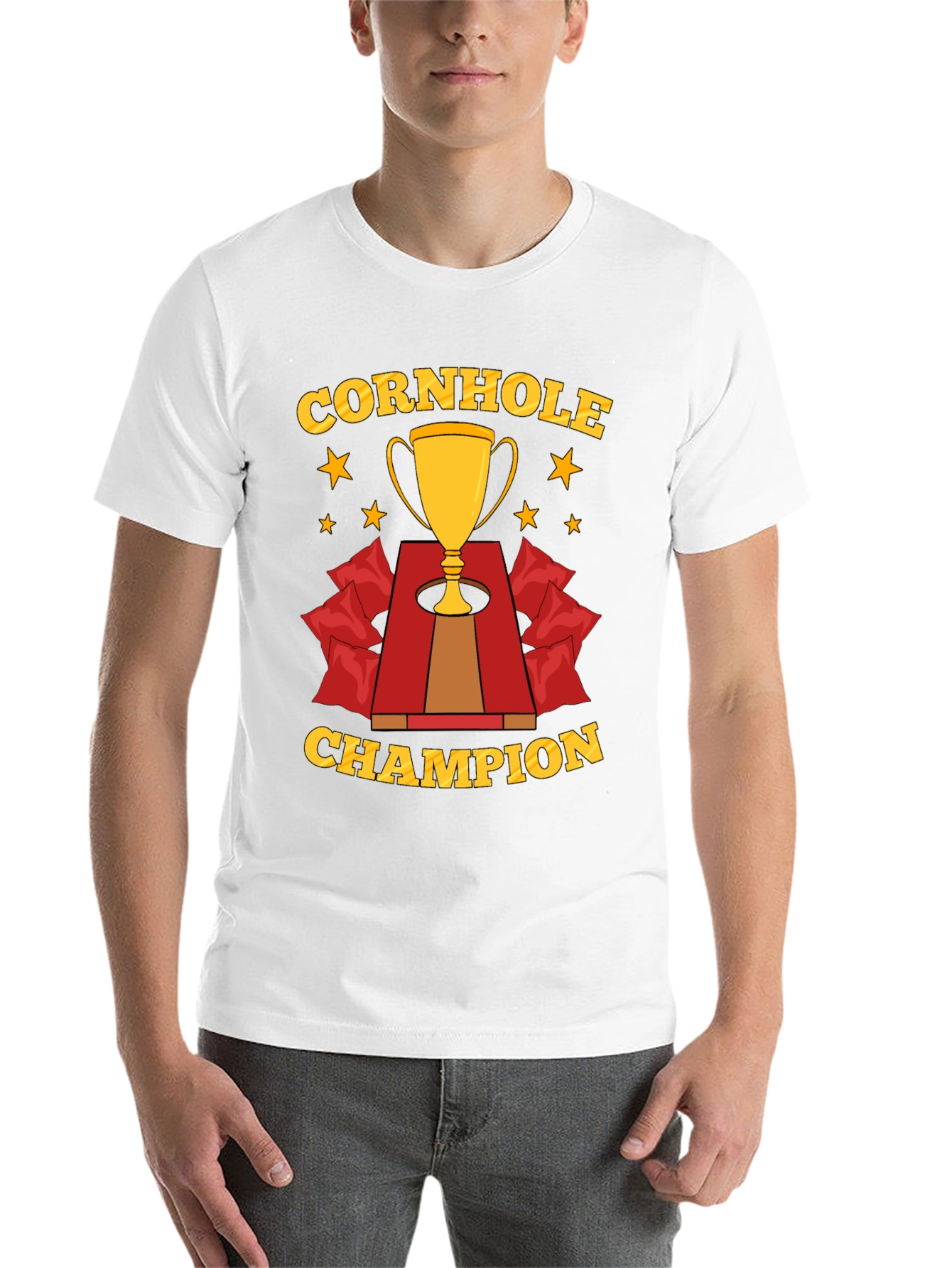 Black Cornhole Champion T-Shirt, Trophy Design view 14