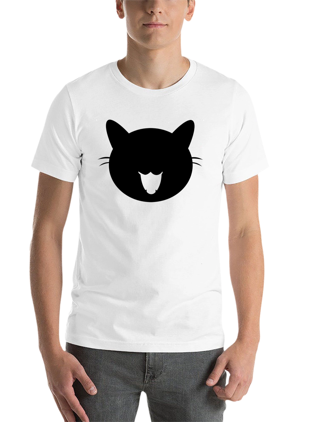 Black Cool Cat Face Graphic Black T-Shirt view 14