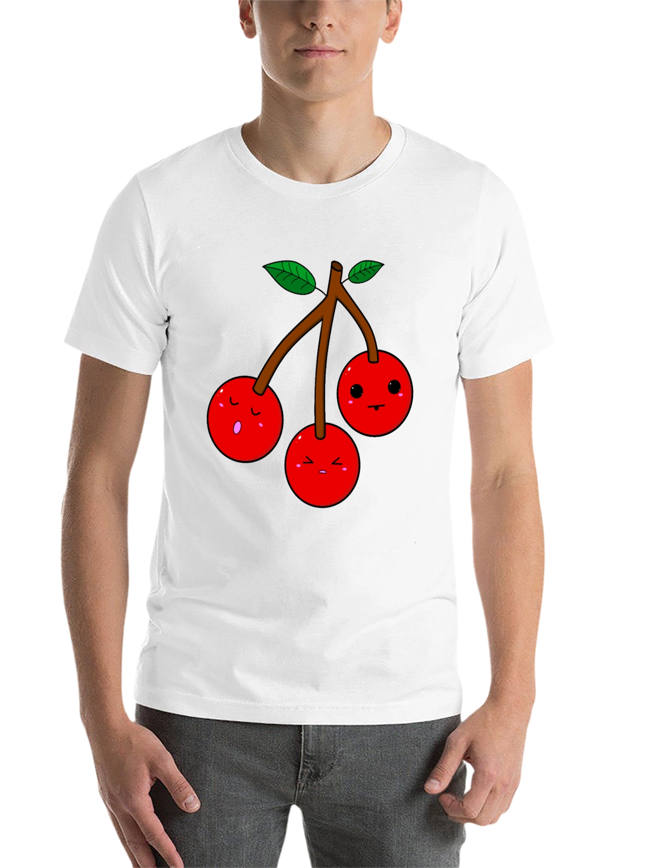 Black Kawaii Cherry T-Shirt - Unisex Funny Fruit Tee view 14