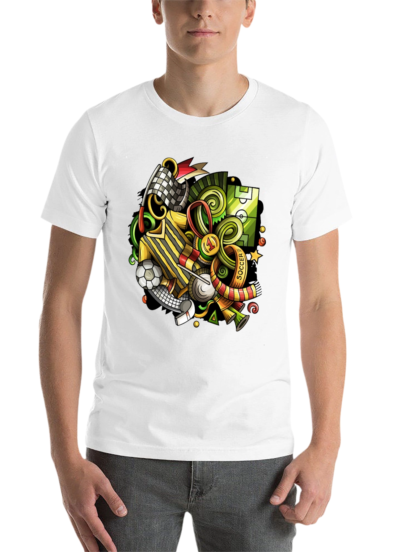Black Soccer Cartoon Graphic T-Shirt view 14