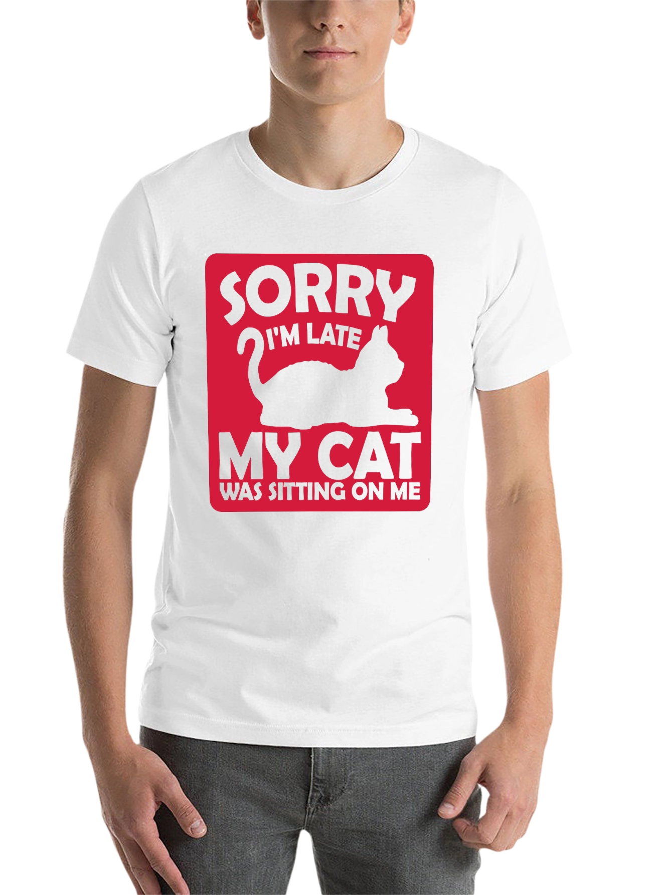 Black Funny Cat Lover T-Shirt: Sorry I'm Late view 14