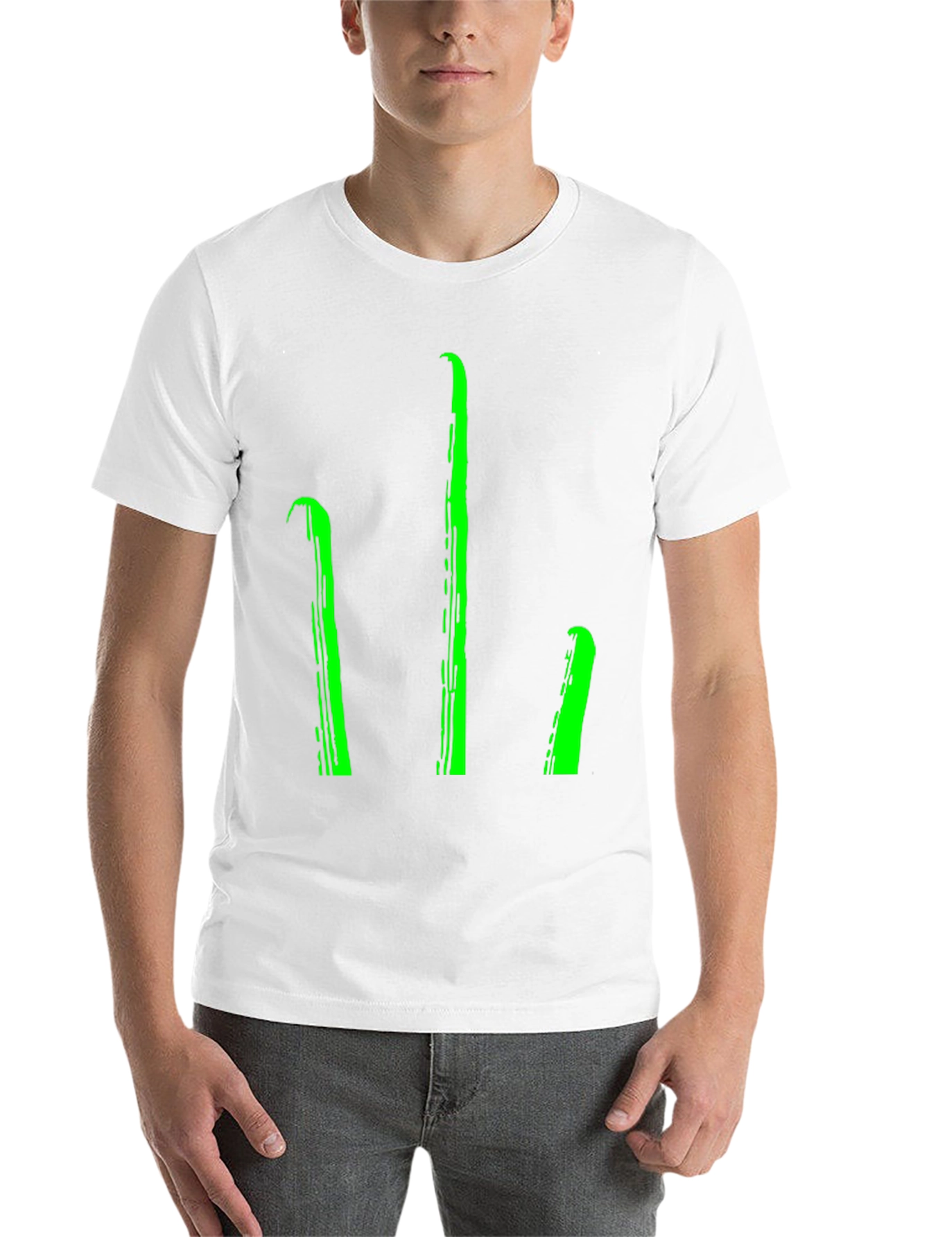Black Men's Black T-Shirt with Green Stylized Trident Design view 14