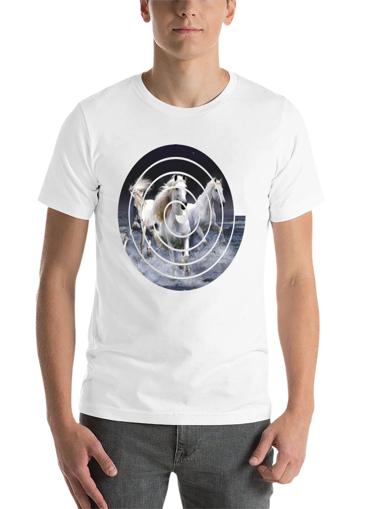 Black Equine Vortex Black T-Shirt - Unique Horse Design view 14