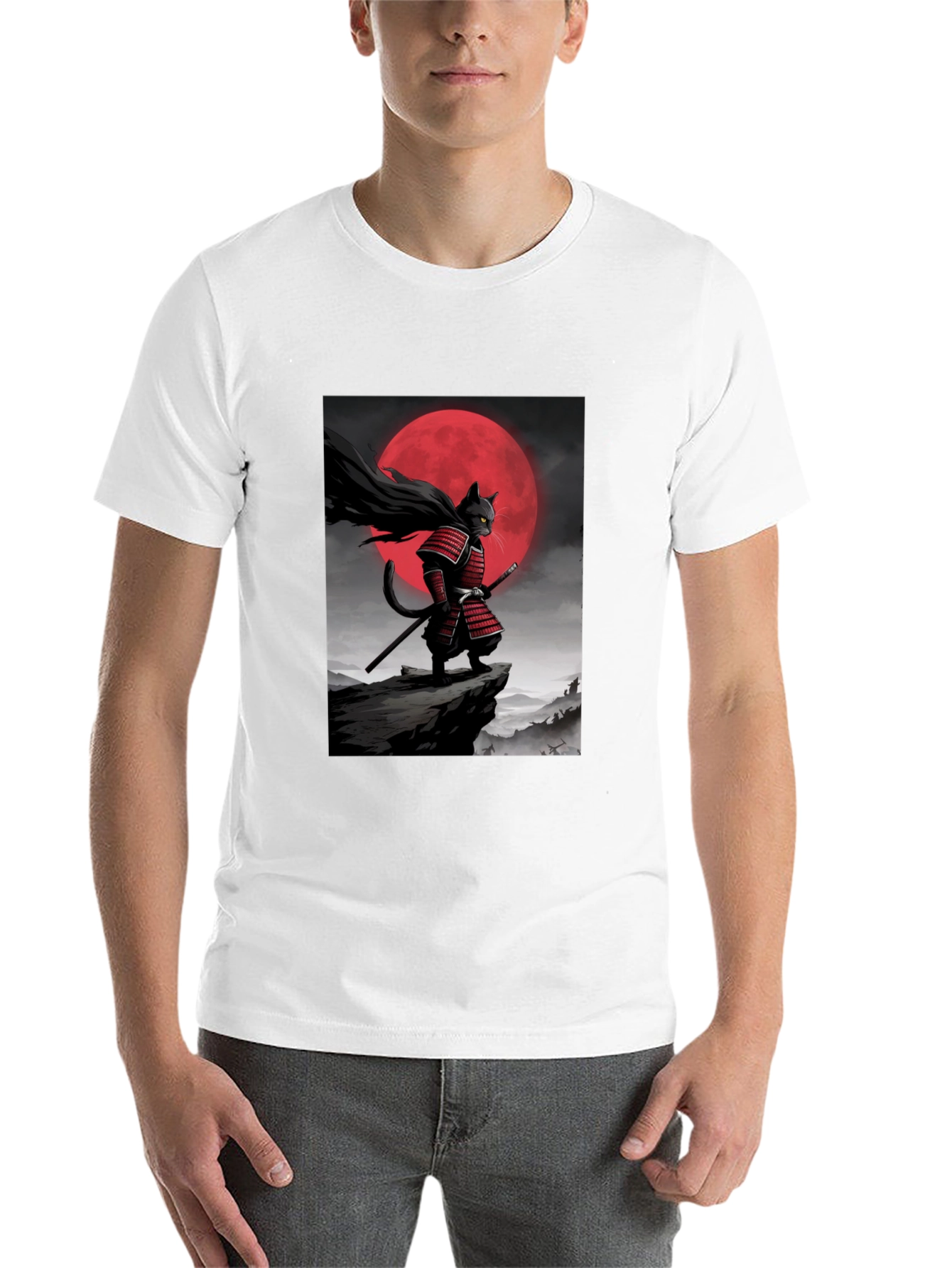 Black Samurai Cat Graphic T-Shirt view 14
