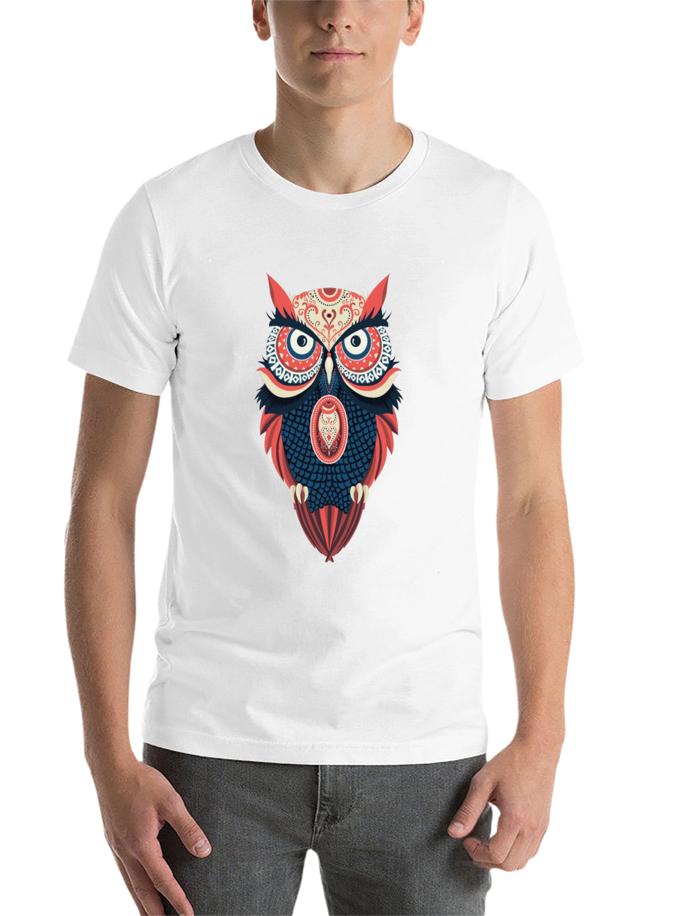 Black Owl Graphic Print Men's Black T-Shirt view 14