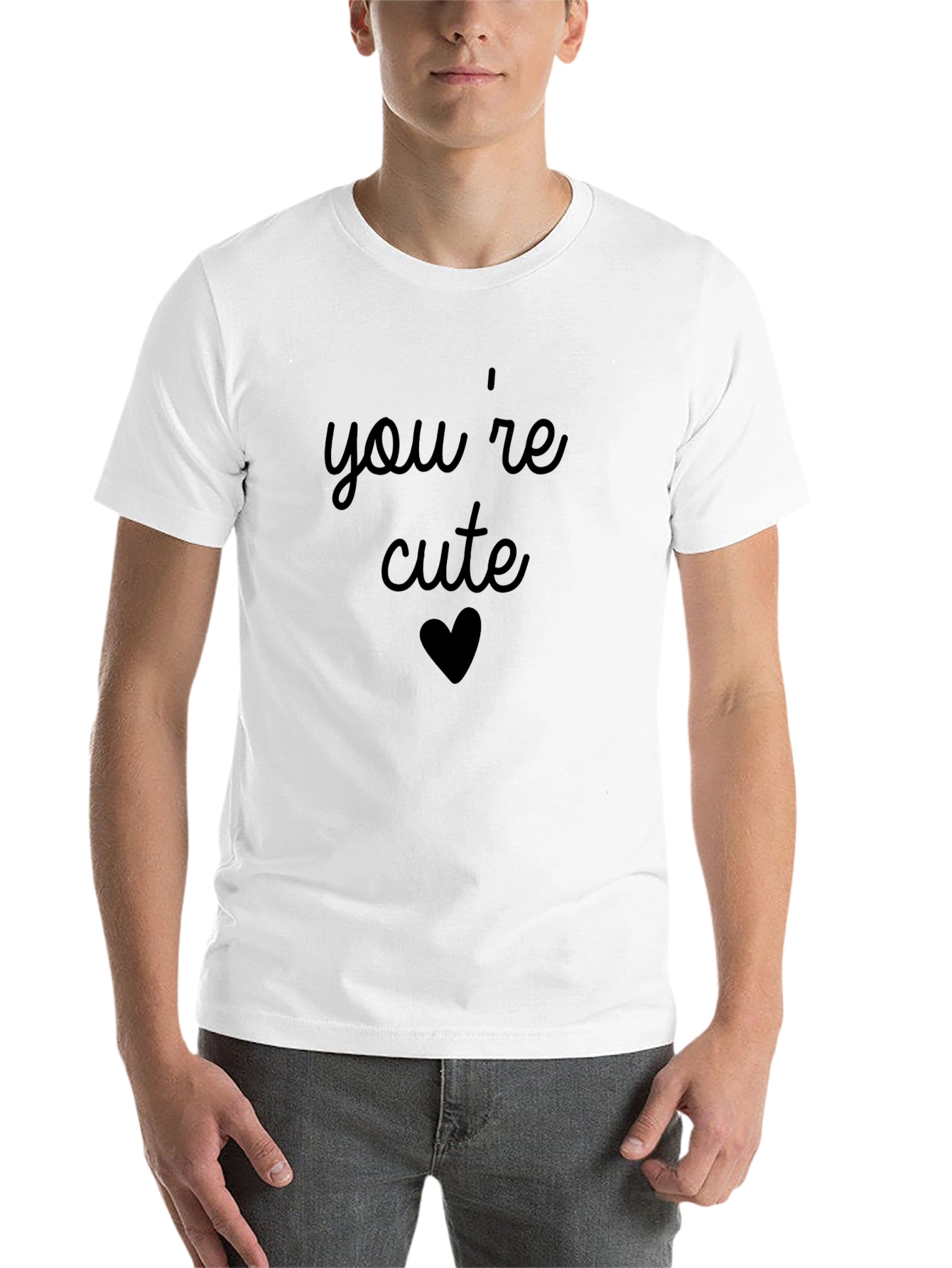 Black You're Cute Heart Graphic Tee - Black Cotton Blend Shirt view 14
