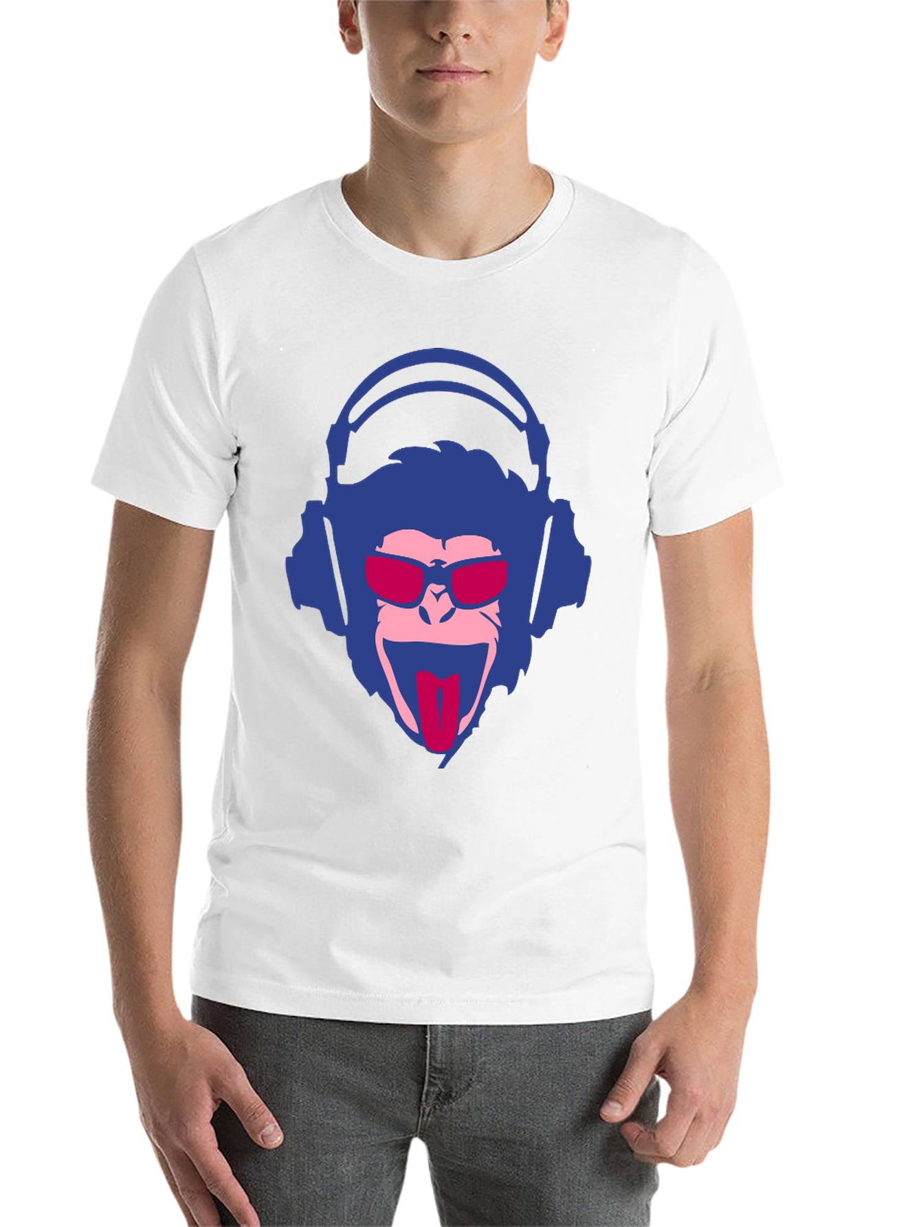 Black Cool Monkey Graphic Tee - Funny DJ Monkey T-Shirt view 14