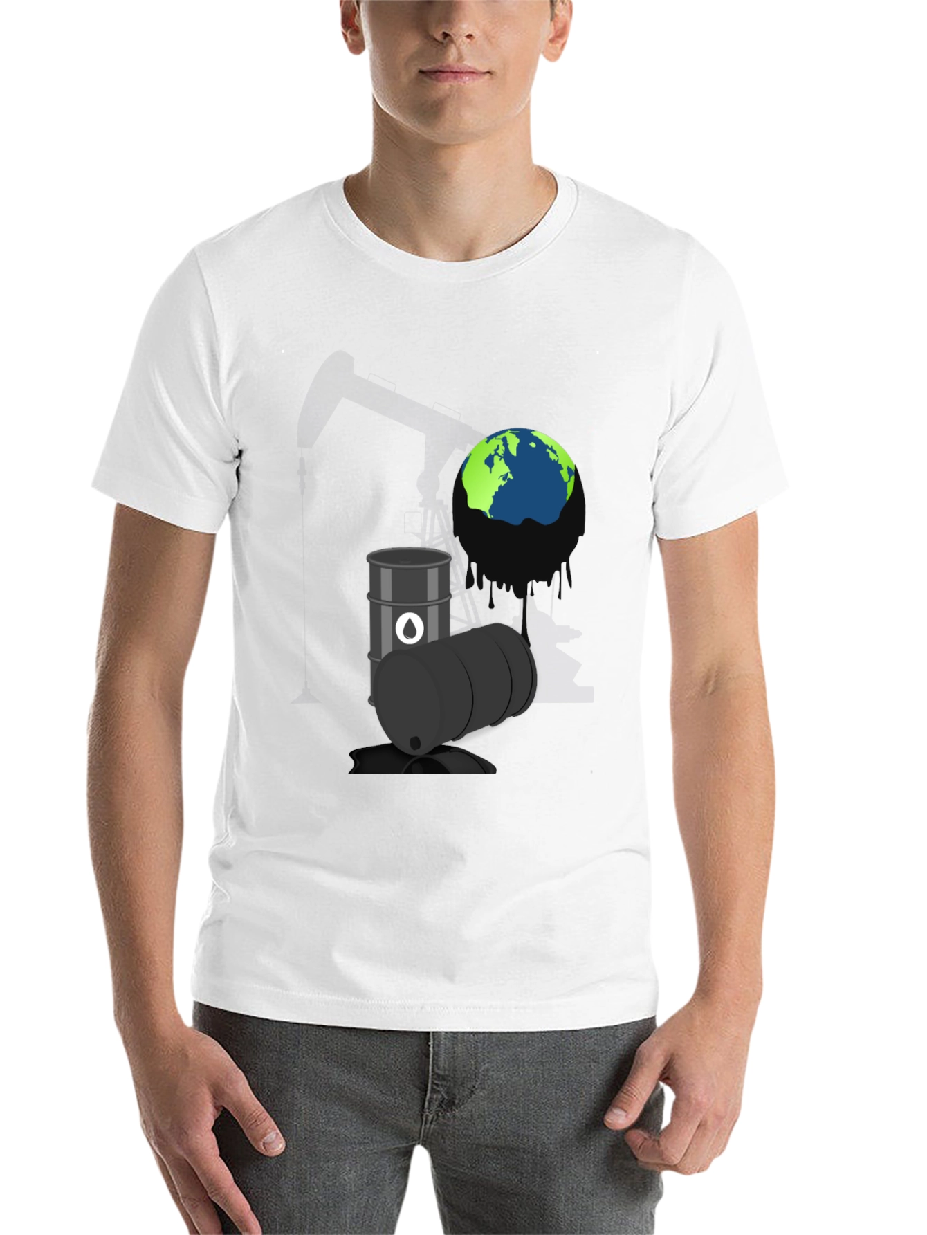 Black Eco-Awareness Graphic Tee - Oil & Earth Design view 14