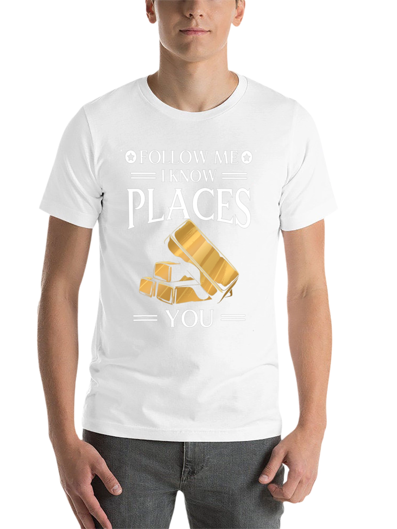 Black Follow Me I Know Places Gold Bar T-Shirt view 14