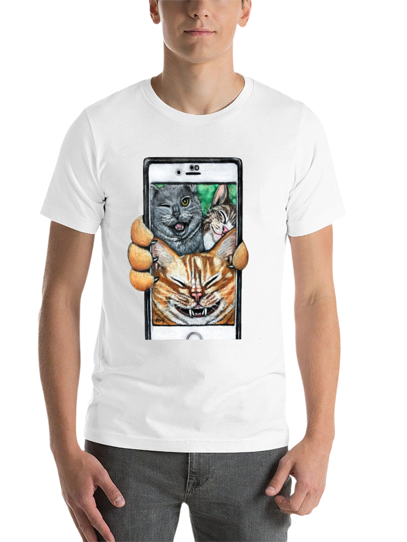 Black Funny Cat Selfie T-Shirt view 14