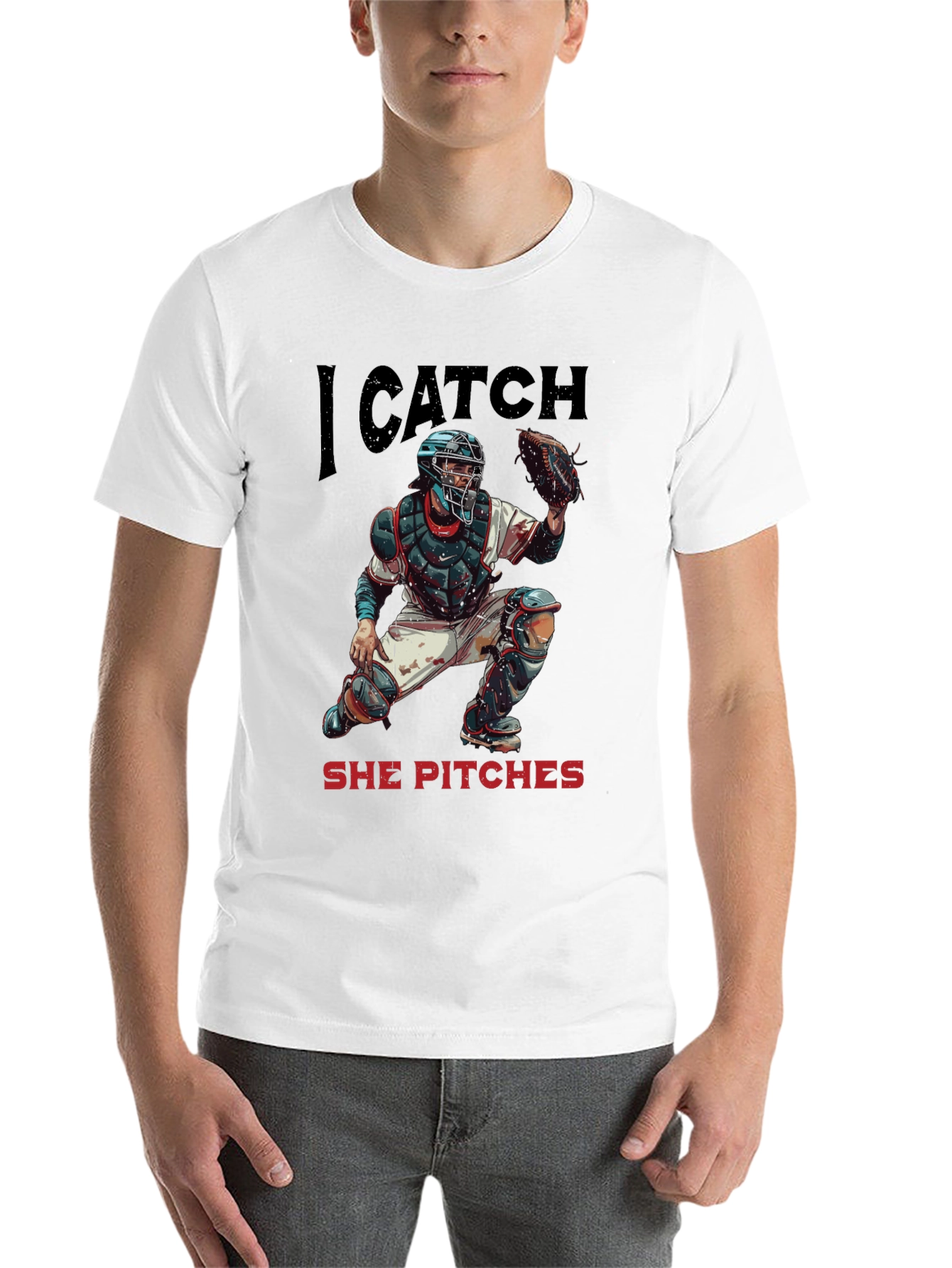 Black I Catch She Pitches Baseball T-Shirt view 14