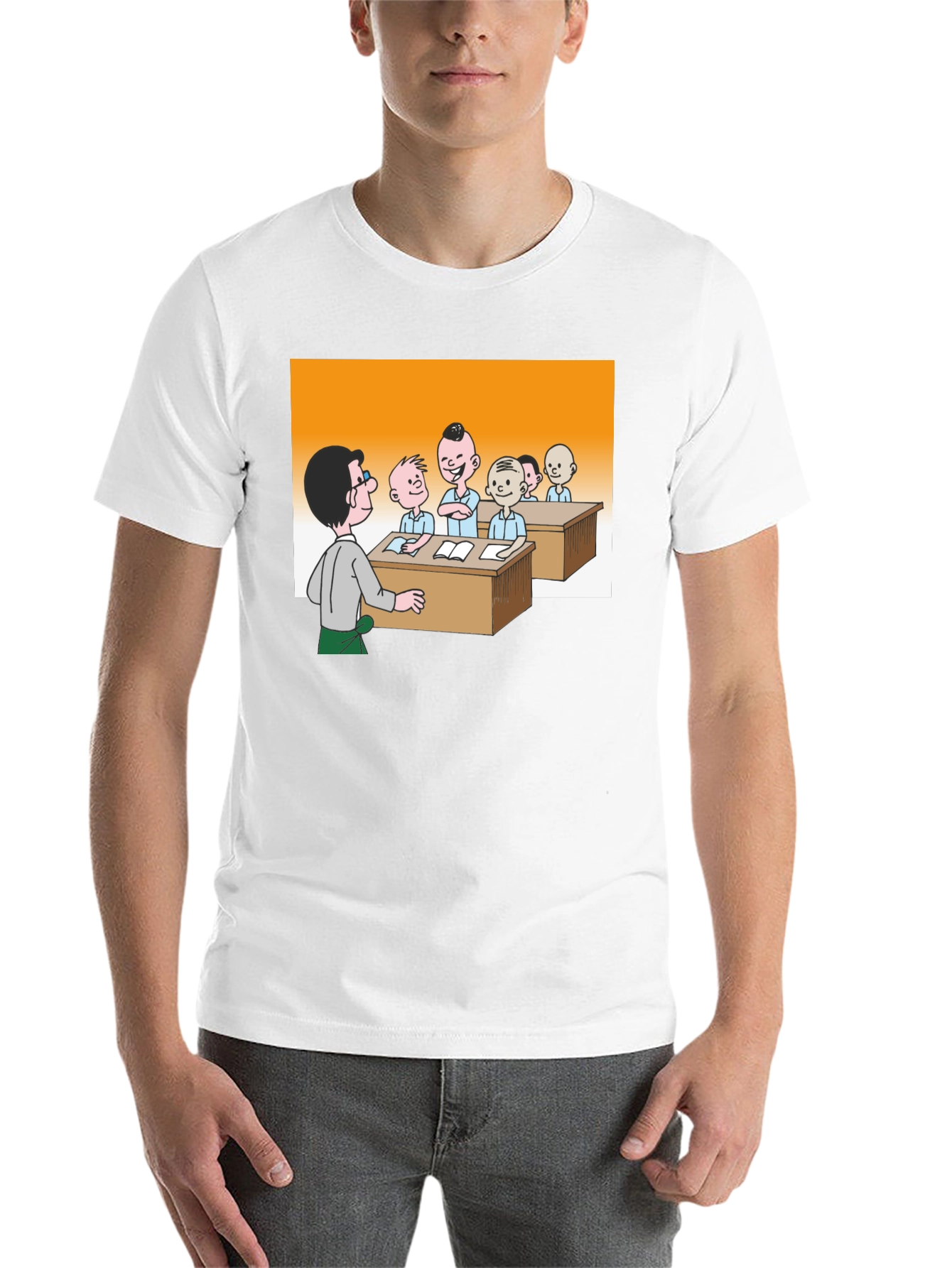 Cartoon Classroom Black T-Shirt - 14