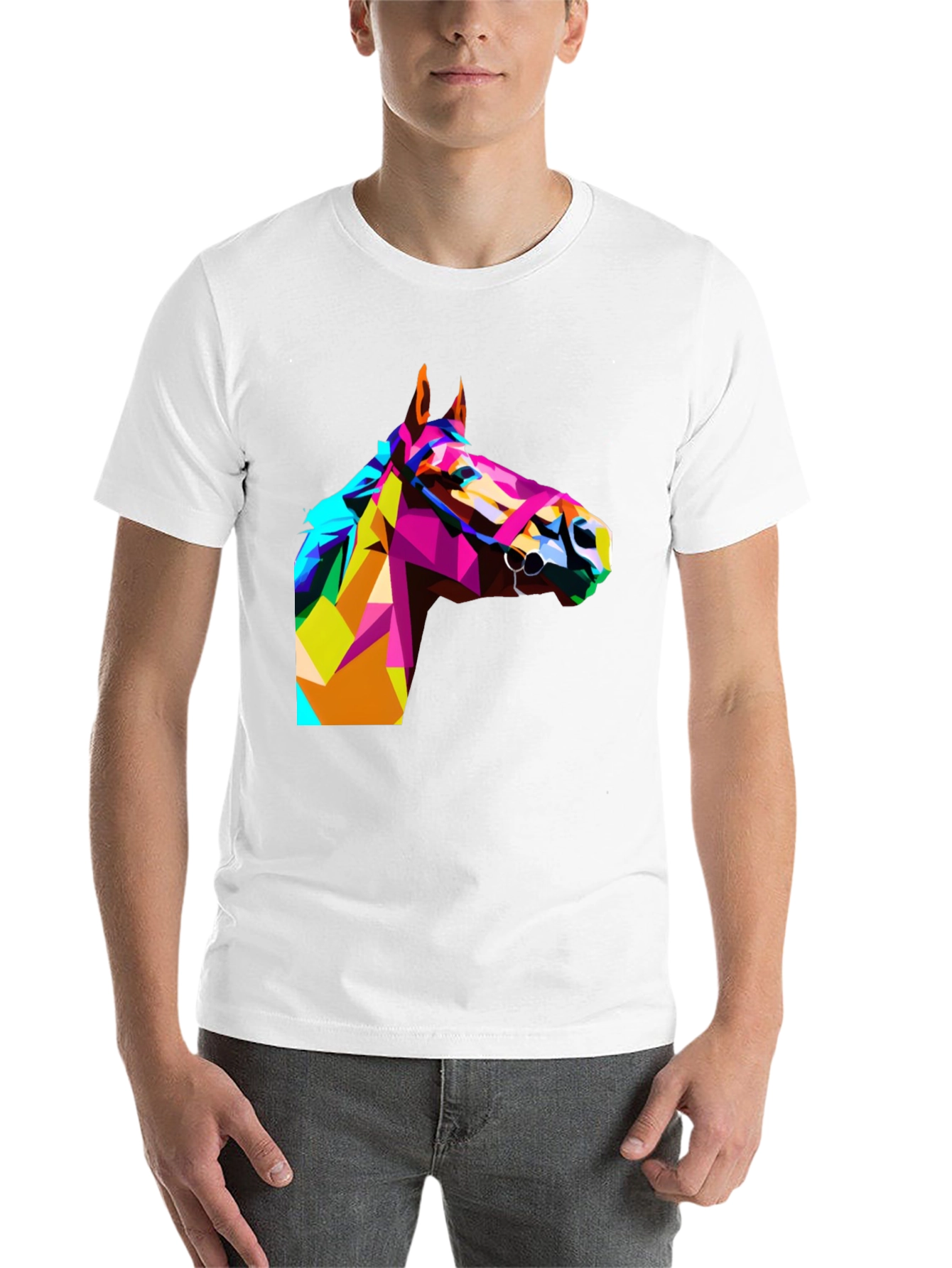 Black Geometric Horse Head Print Black T-Shirt view 14
