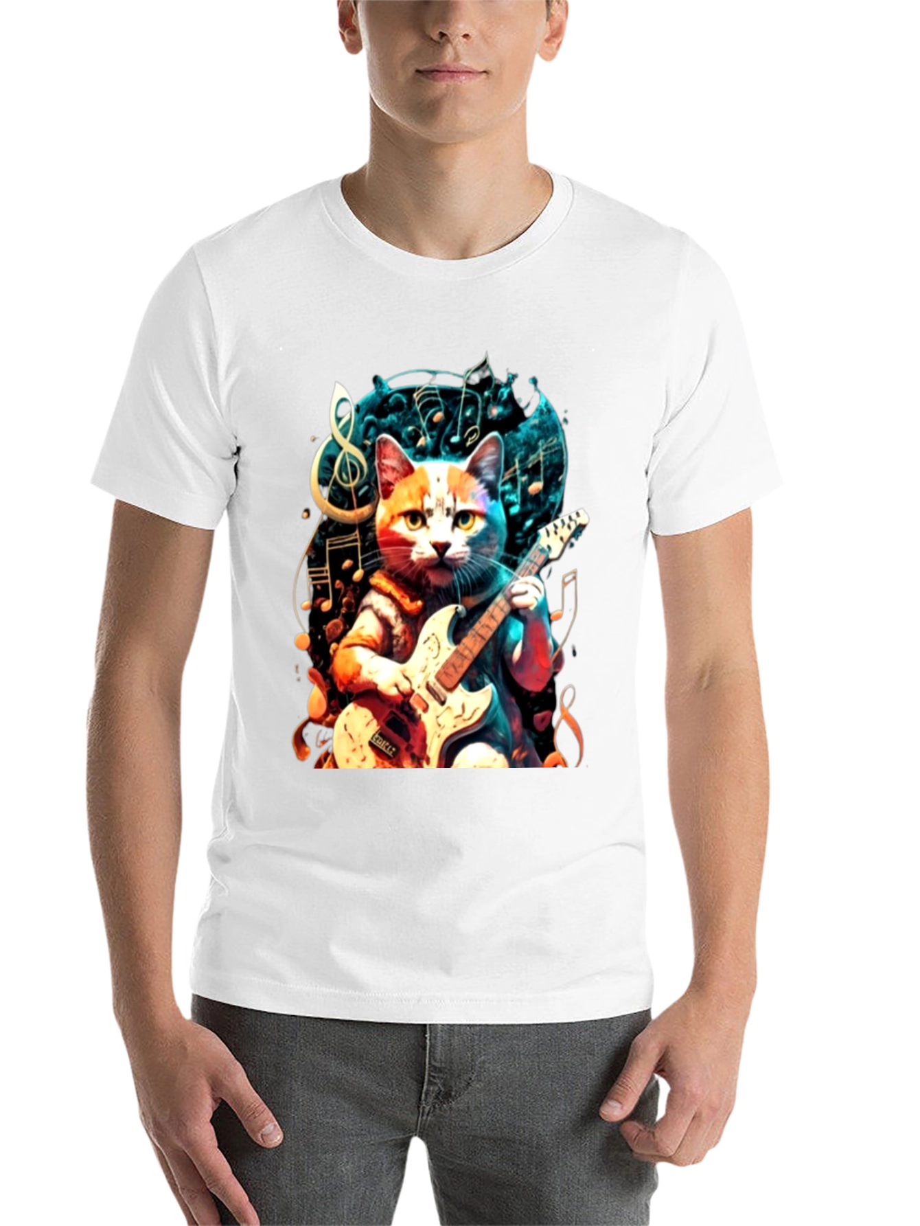 Black Cat Playing Guitar Graphic Tee view 14