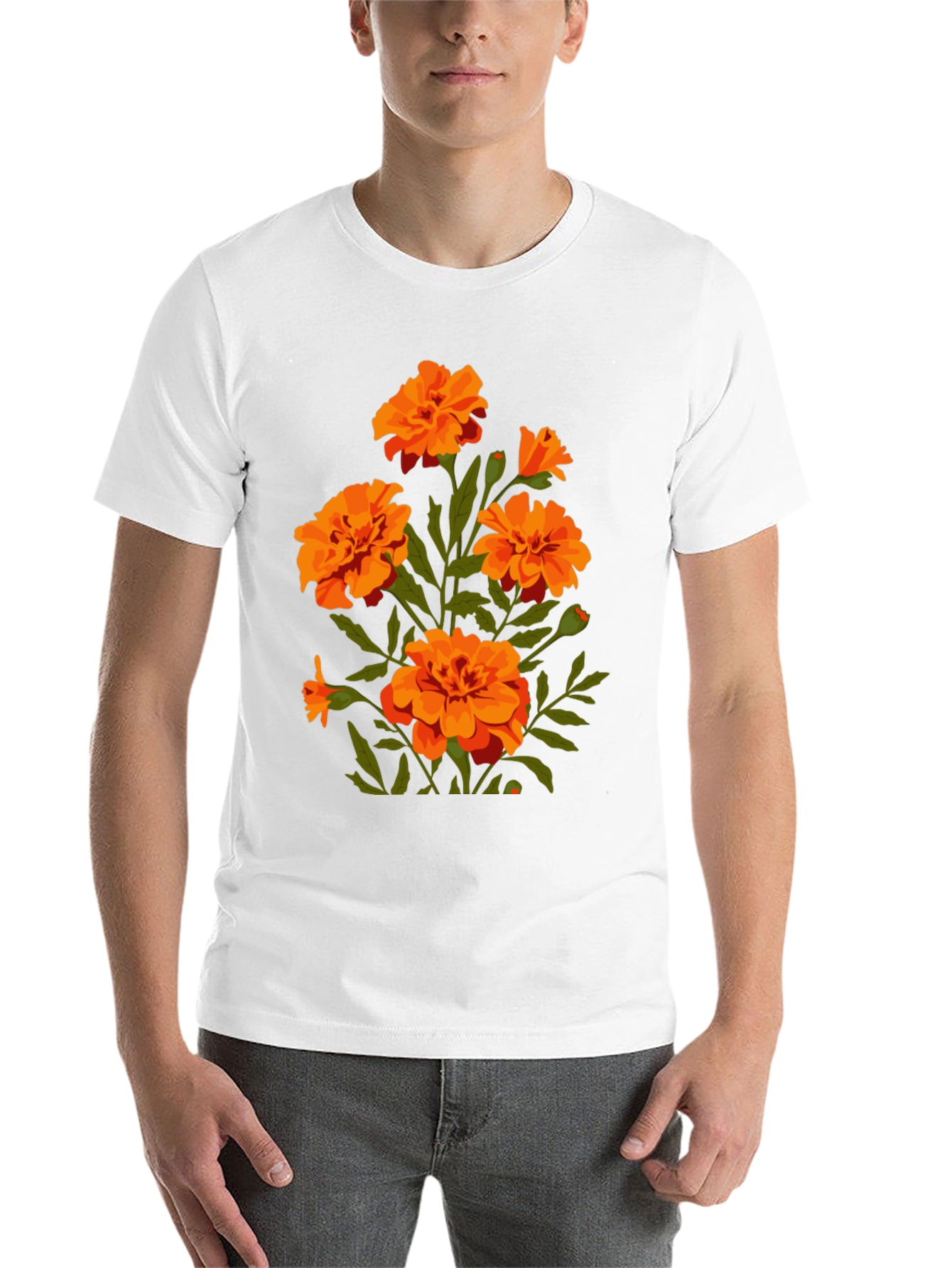 Black Black T-Shirt with Orange Flower Graphic Print view 14