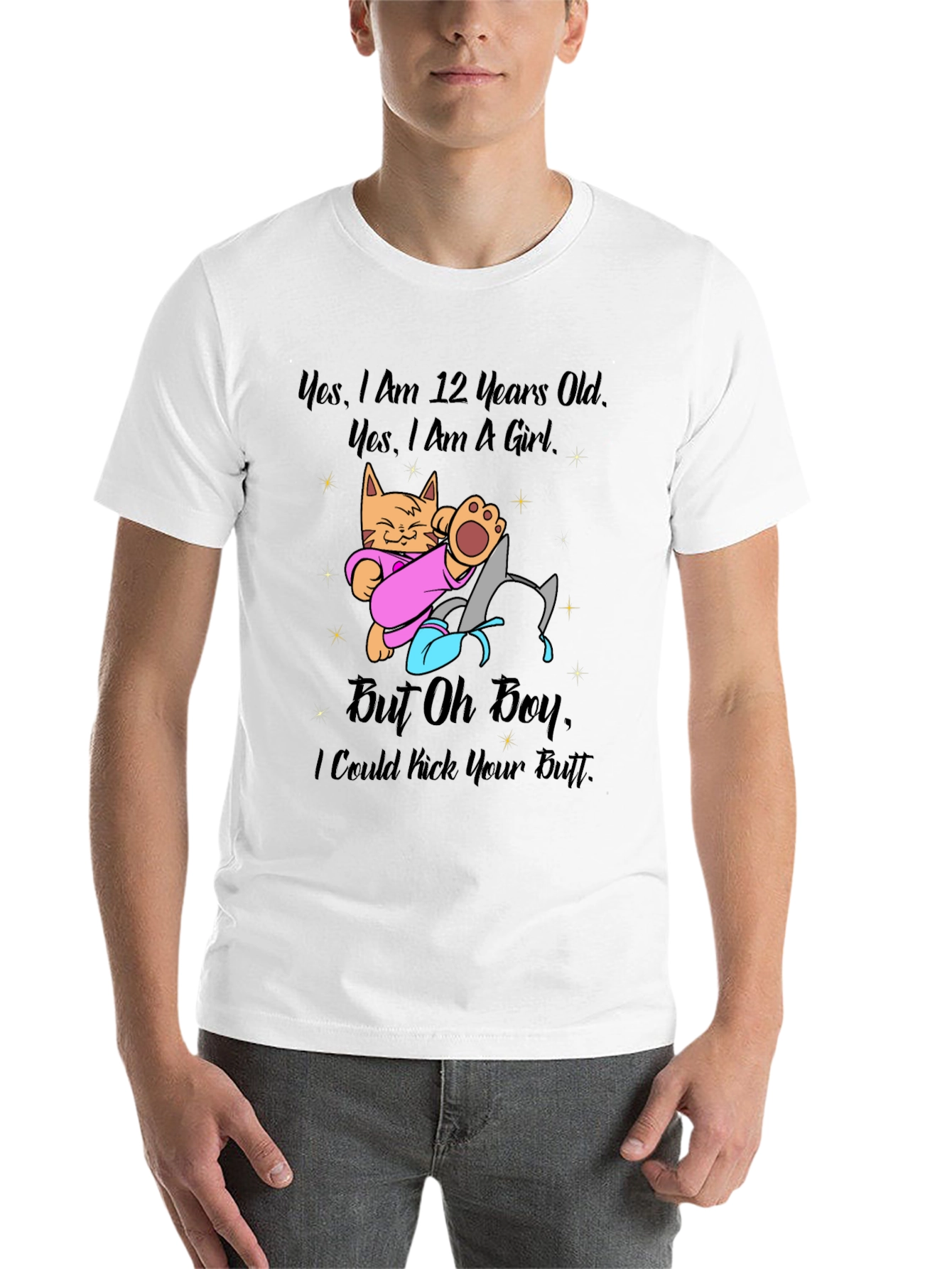 Black Funny Cat T-Shirt: 12 Years Old But Can Kick Your Butt view 14
