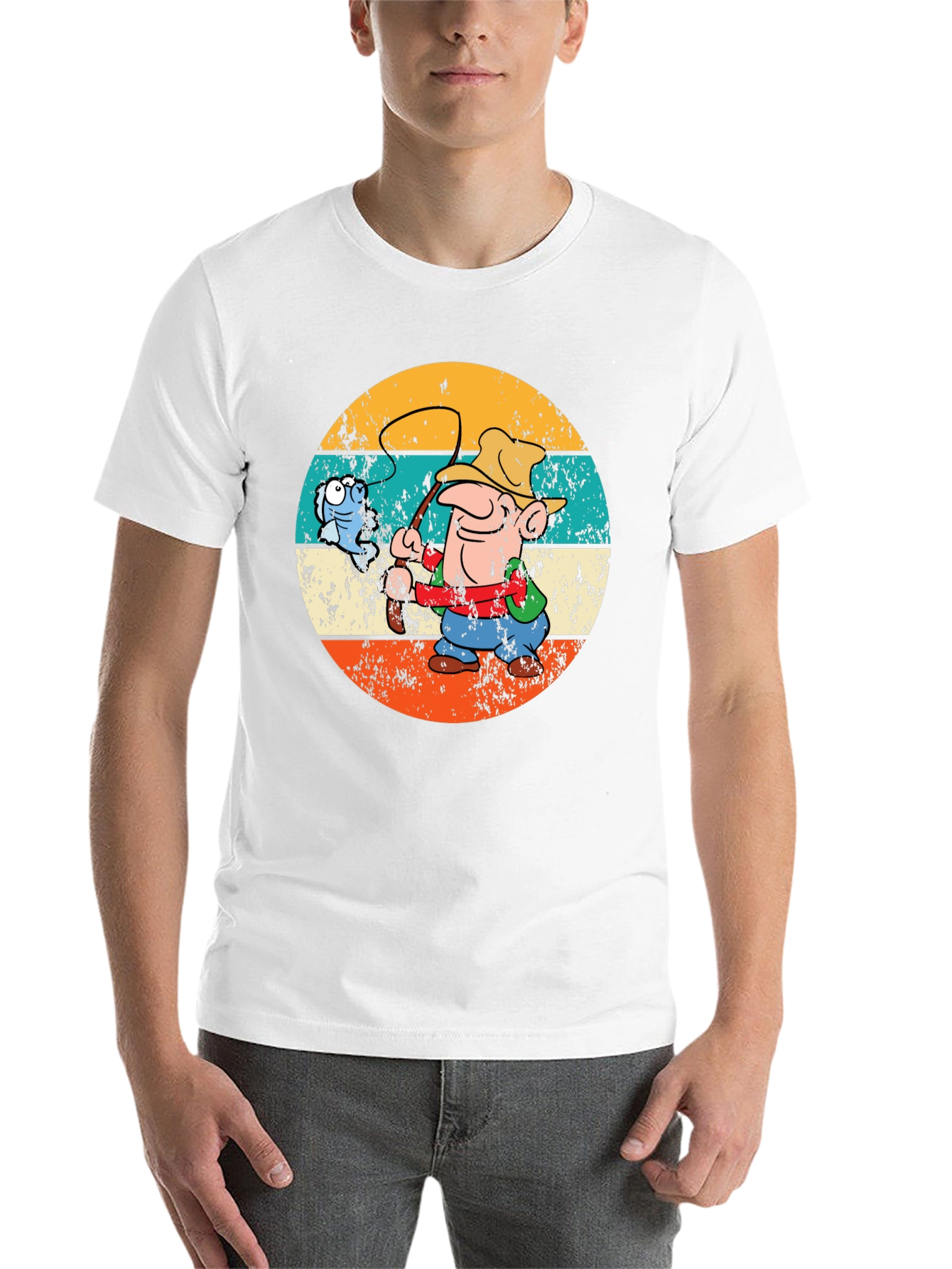 Black Retro Fishing Cartoon T-Shirt view 14