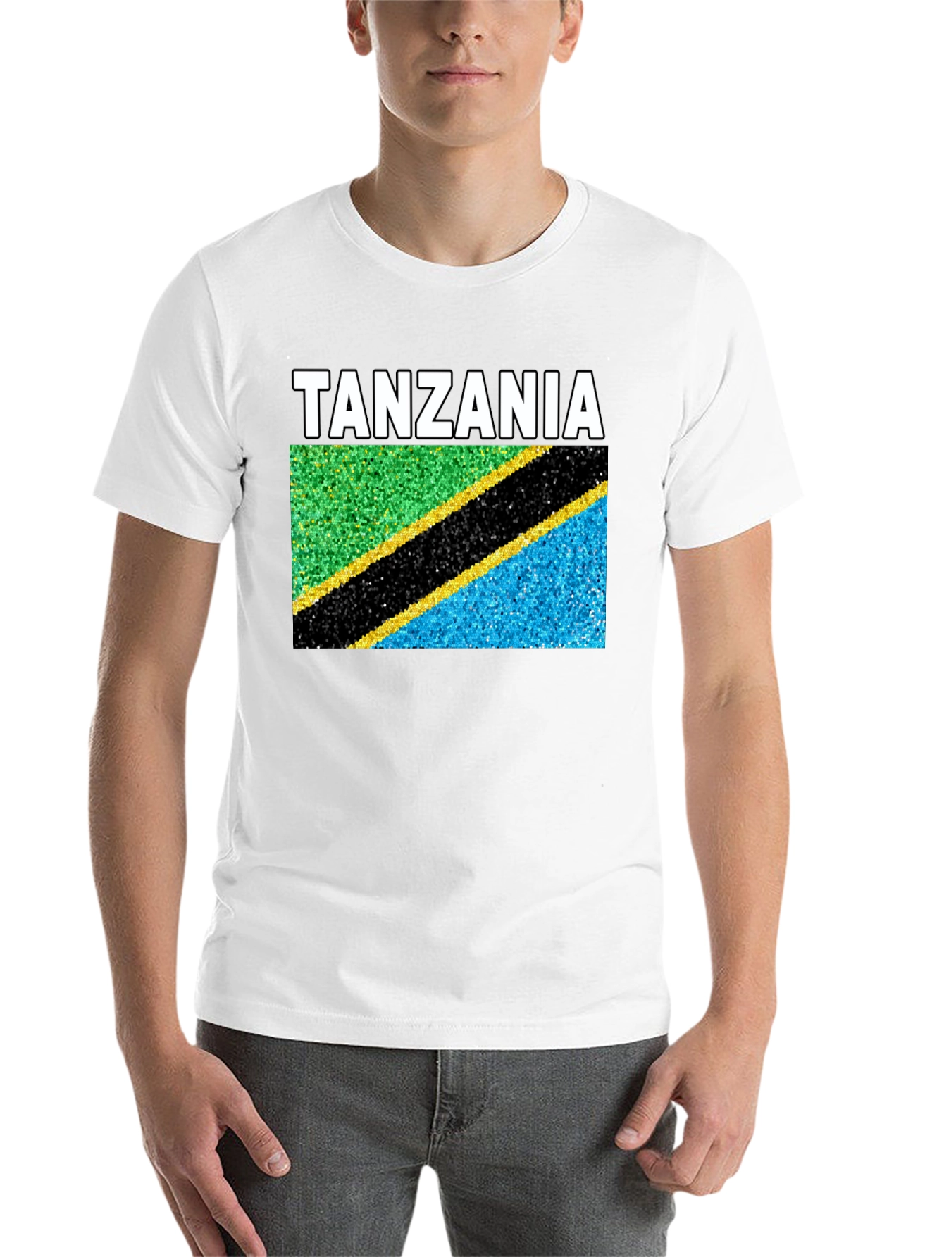 Black Tanzania Flag T-Shirt - Black Crew Neck Tee view 14